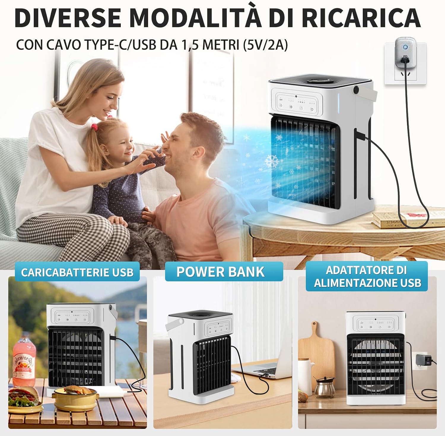 Thumbnail 5 de YFFU Condizionatore Portatile con Telecomando: doppio motore, nebulizzazione e gestione USB a 1100 ml