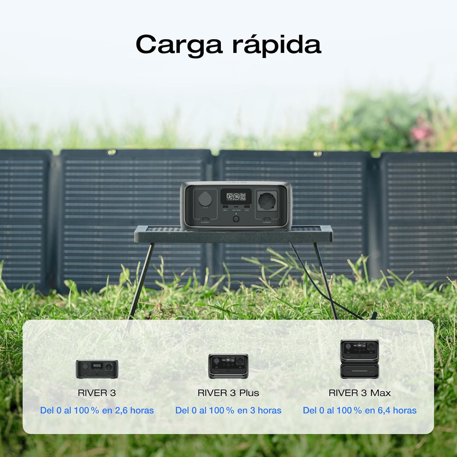 Detalle 1 de EcoFlow RIVER 3✨ Estación de Energía Portátil con Panel Solar 110W