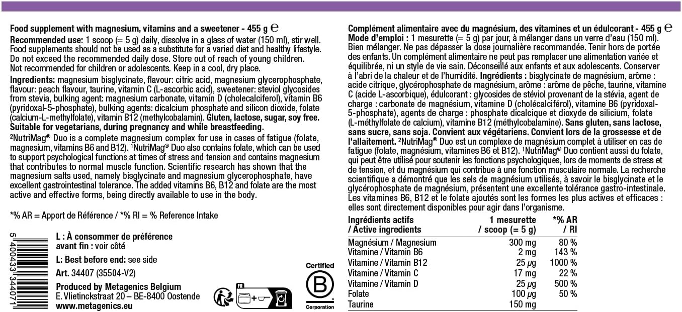 Thumbnail 6 de Metagenics NutriMag Duo – Magnésium en poudre, 90 jours, goût pêche