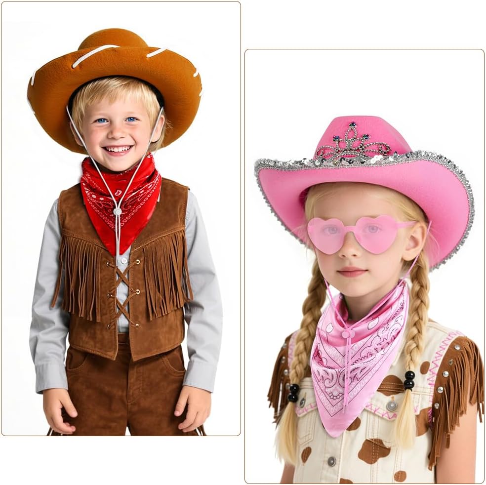 Detalle de AUYAO CowboyHut Kinder Fashion Westernhut – vielseitiges Kostüm-Set mit Bandana und Sonnenbrille