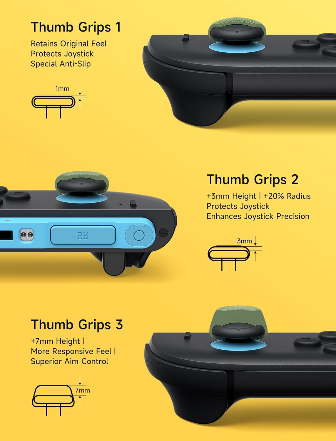 Thumbnail 1 de JSAUX grips de pouce antidérapants pour Nintendo Switch 2 (verts) – 3 paires de capuchons de joystick