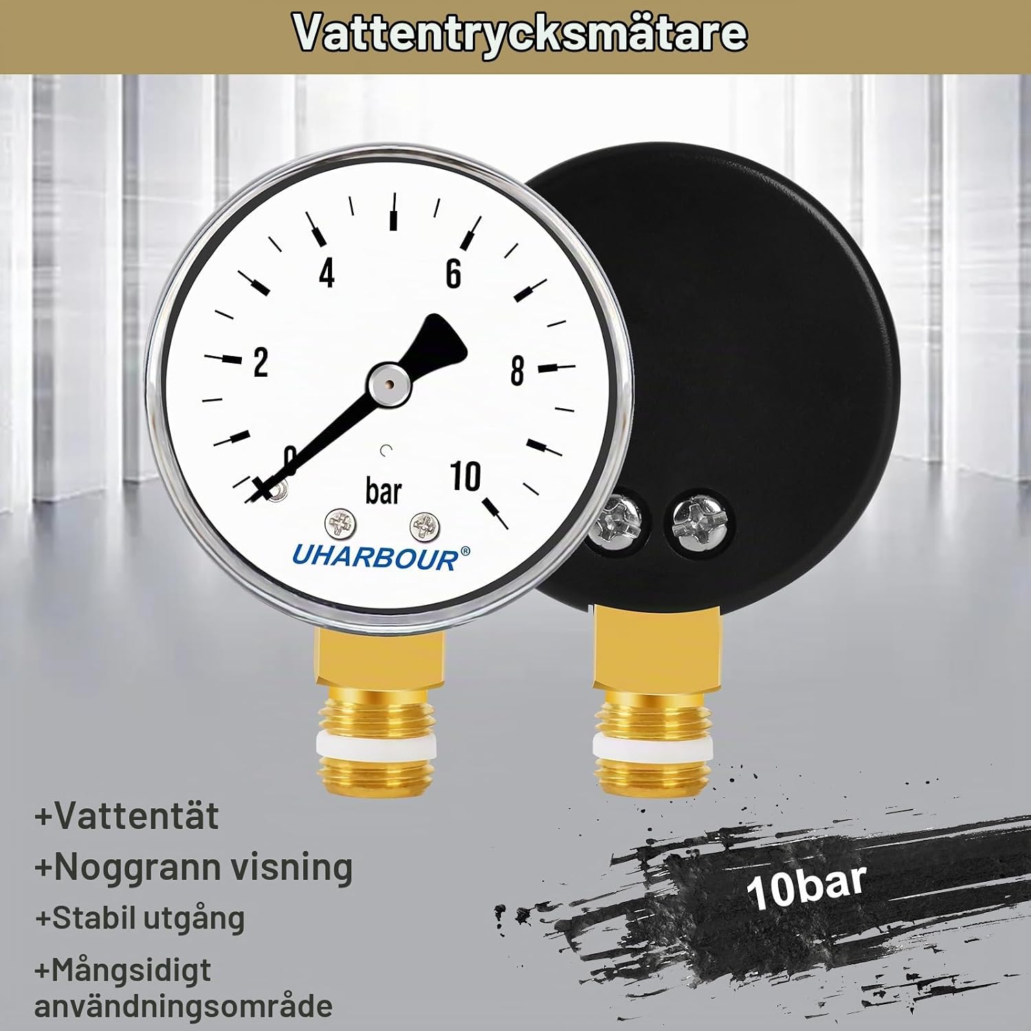 Thumbnail 1 de UHARBOUR MT016 manometer för vatten och tryckluft, 0–10 bar, 1/4 tum BSP