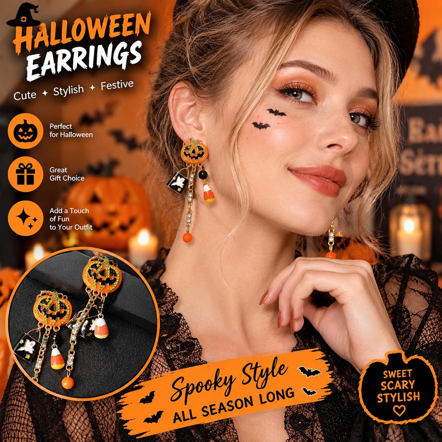 Thumbnail 4 de Halloween Dangle Earrings, Alloy