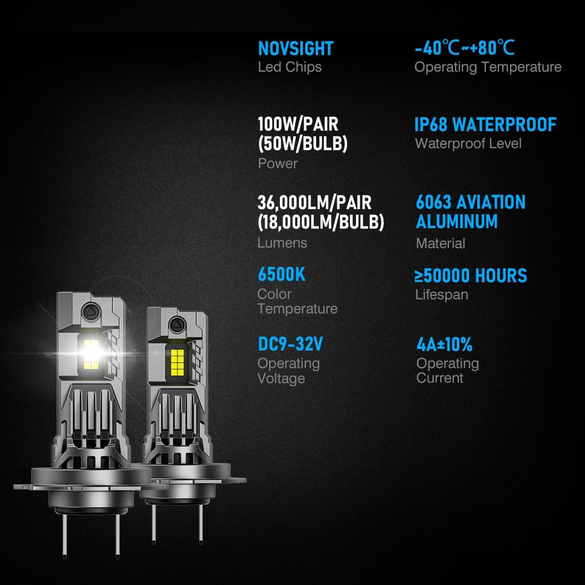 Thumbnail 4 de NOVSIGHT H7 36,000LM 6500K LED Bulbs