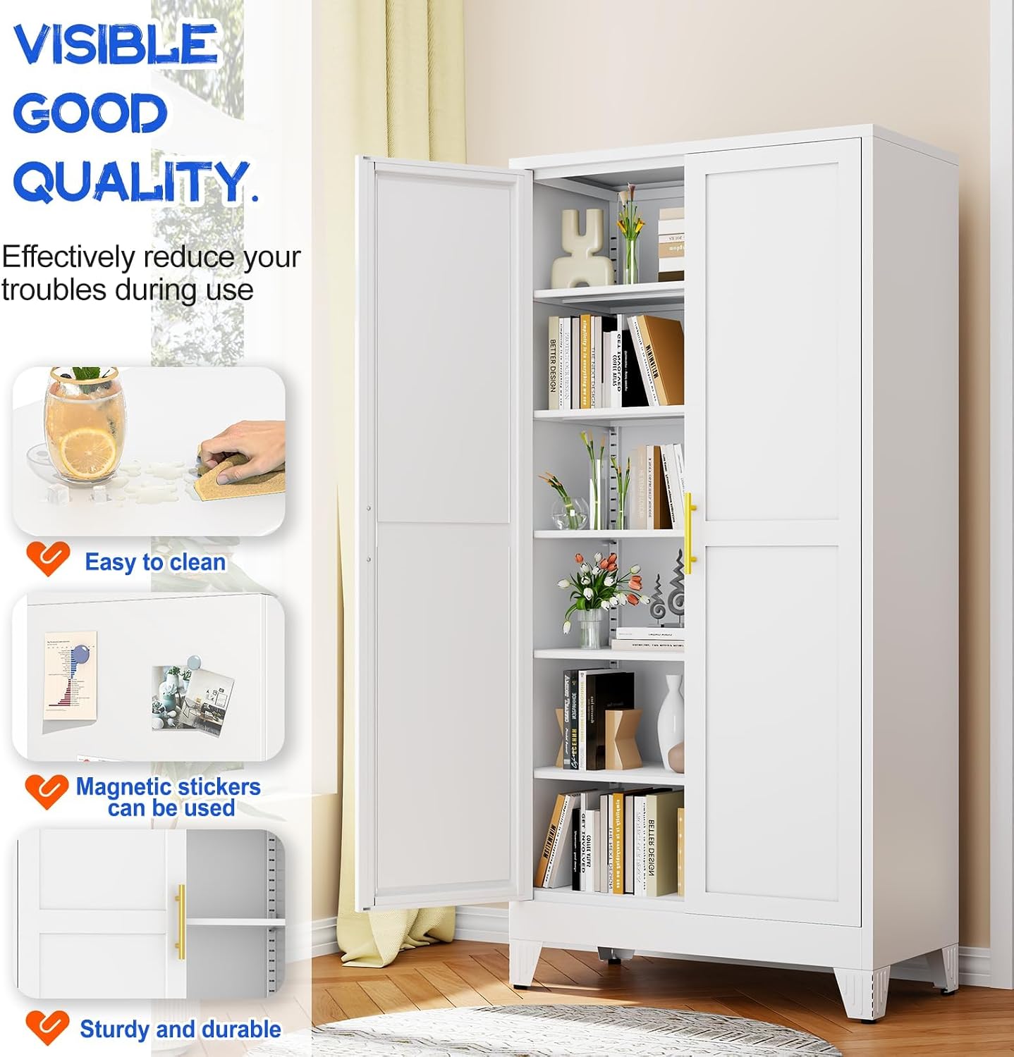 Thumbnail 2 de GAIOUS DKM-4456421-005 White Steel Pantry Cabinet, 75.2-Inch, 5 Adjustable Shelves