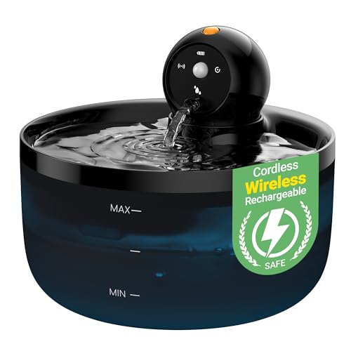 Detalle de GOOIFUN Fontaine à Eau pour Chat sans Fil 2,6 L – Distributeur silencieux et rechargeable