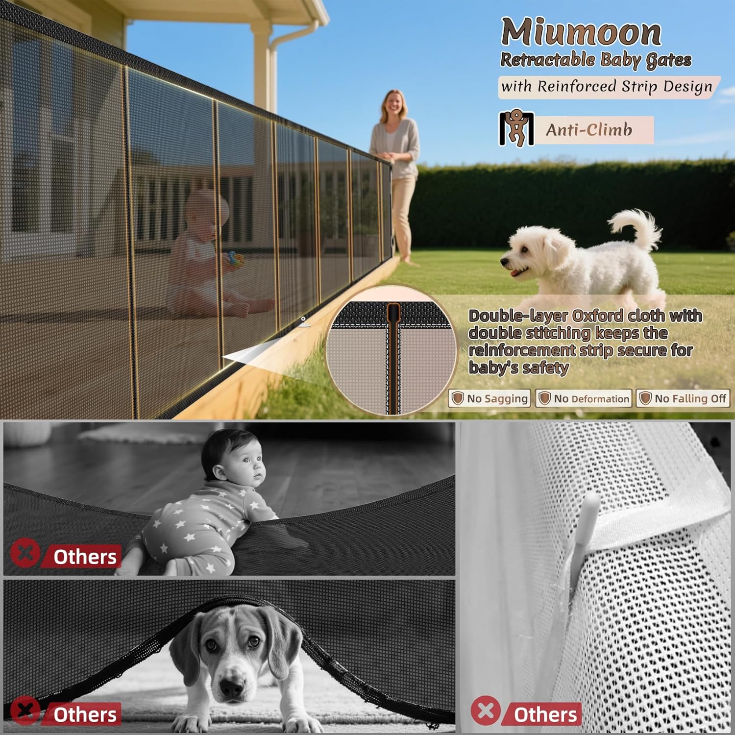 Thumbnail 1 de Miumoon 120-inch Retractable Baby Gate (34-inch Tall) with Reinforced Fiber Bar Strip Design
