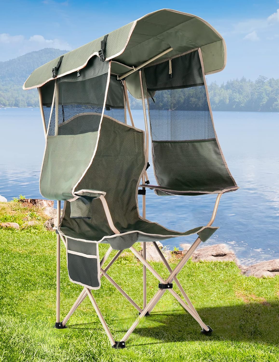 Thumbnail 6 de Docusvect Beach Chair with Canopy Shade (Folding Camping Chair with Cup Holder) – Up to 330 LBS