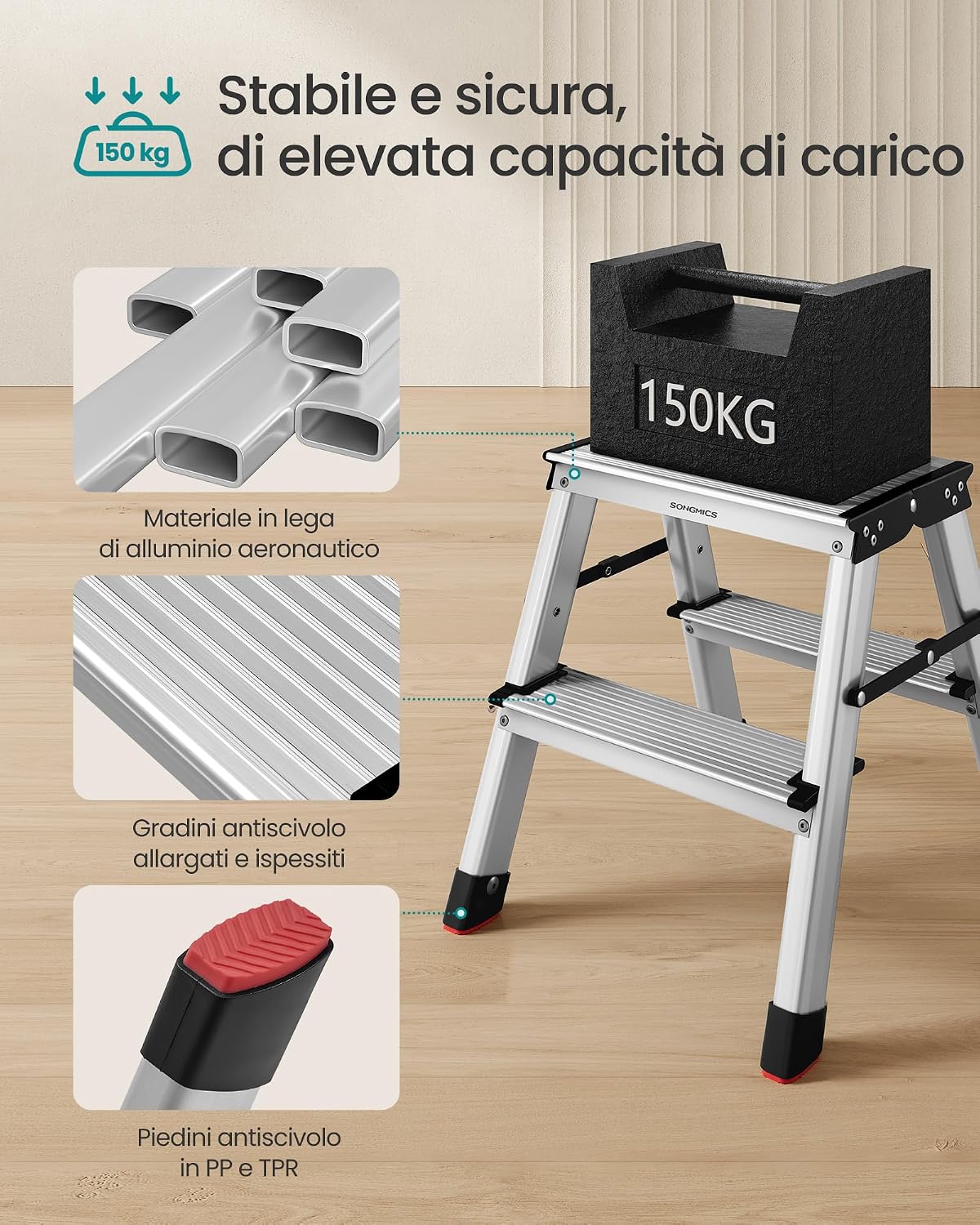 Thumbnail 3 de SONGMICS Scaletta Pieghevole a 3 Gradini GLT23K: leggera, stabile e versatile