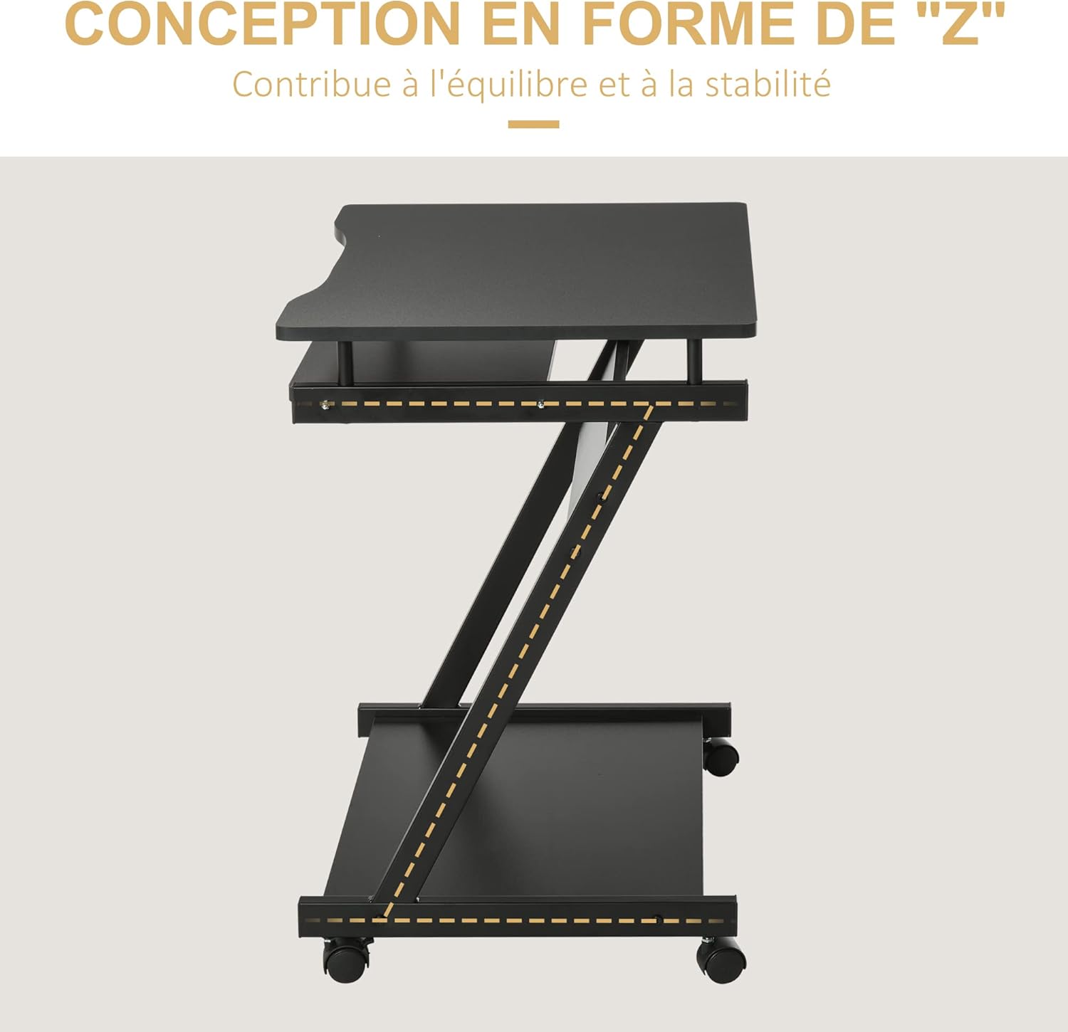 Thumbnail 3 de HOMCOM bureau informatique roulant mobile avec tablette coulissante clavier et étagère (noir)