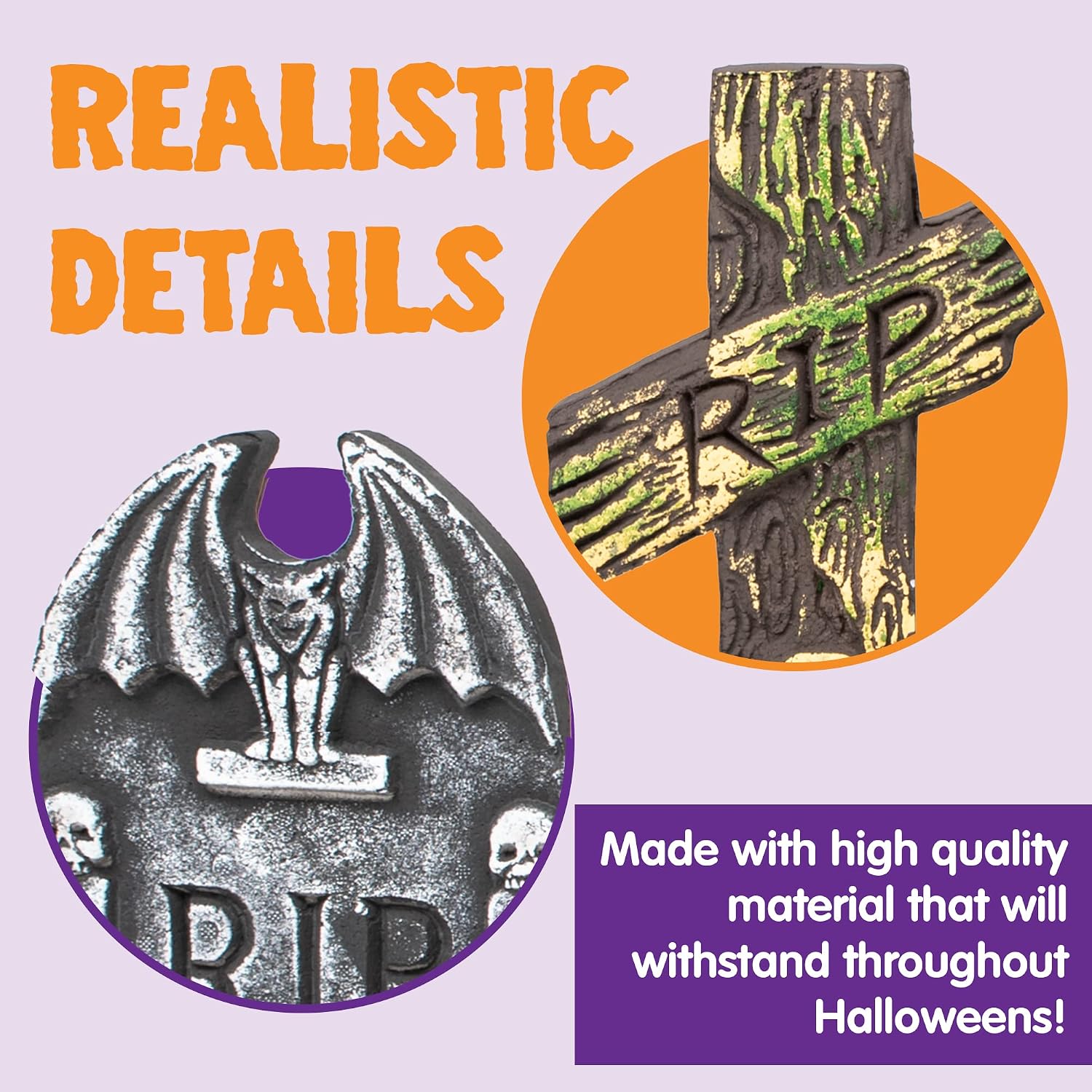Detalle de JOYIN 10519 Halloween-grafstenen van schuim, 43,2 cm, met metalen haringen