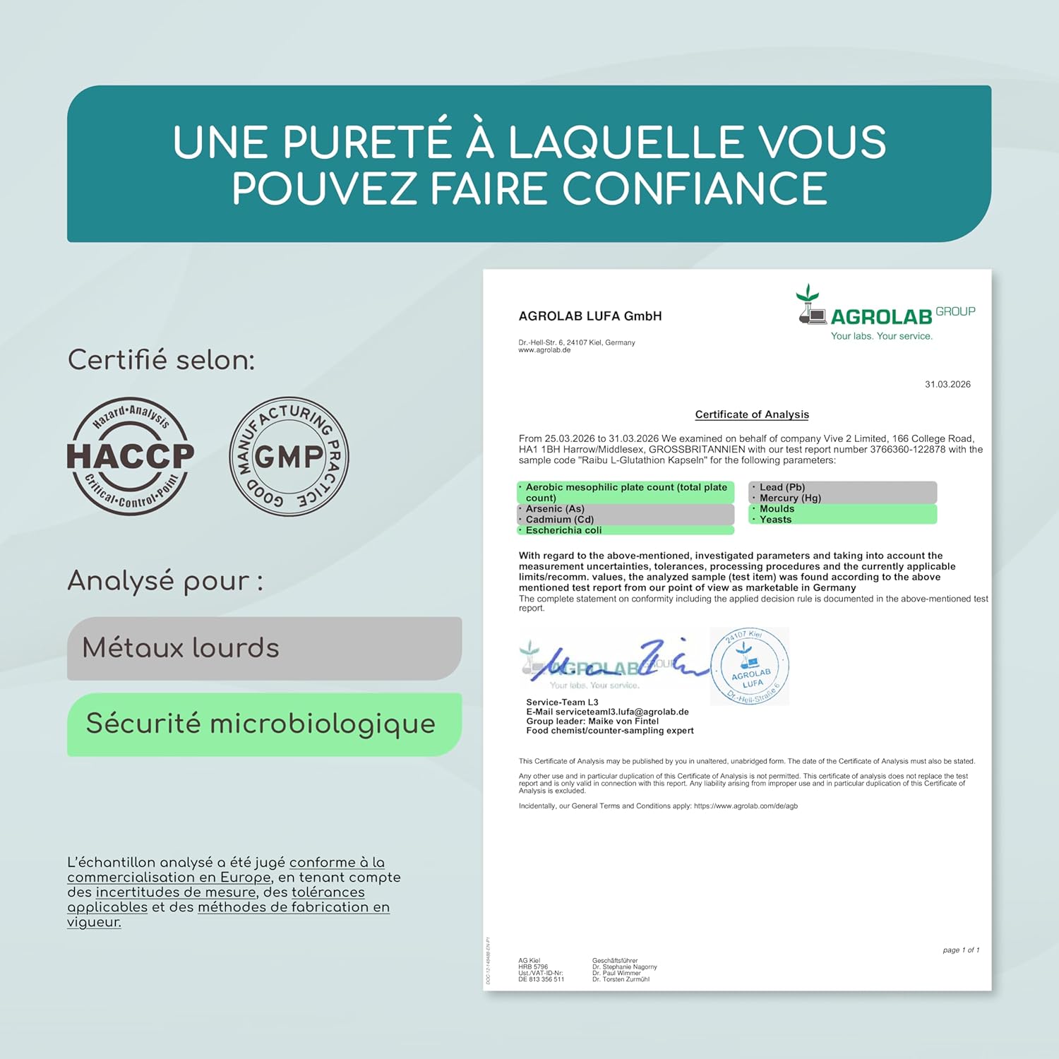 Thumbnail 6 de RAIBU Glutathion réduit à 98% (L-glutathion) + précurseurs NAC, acide alpha-lipoïque et L-glycine — 500 mg, 90 gélules