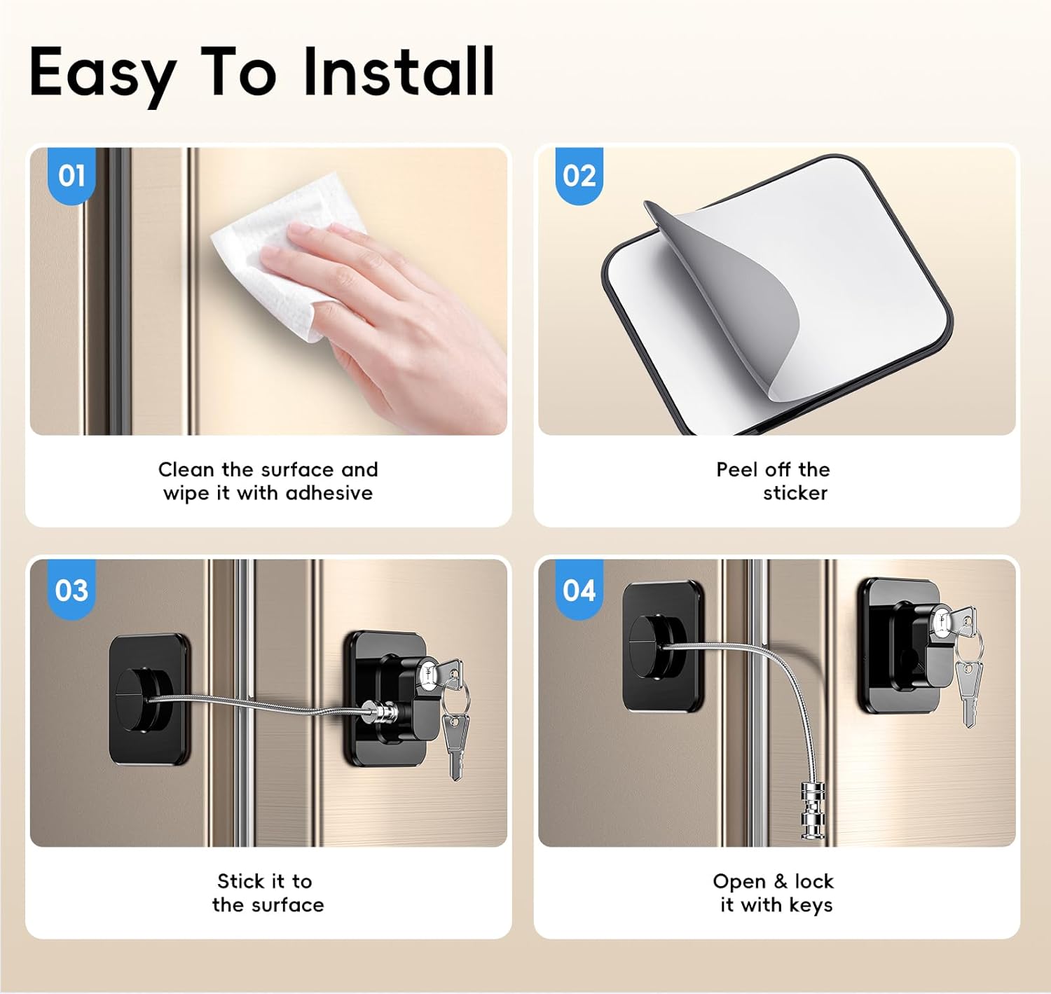 Thumbnail 4 de 2 Pack Refrigerator Locks: Child Proof Door Locks for Fridge, Cabinets and More (No Tools, Peel‑and‑Stick)