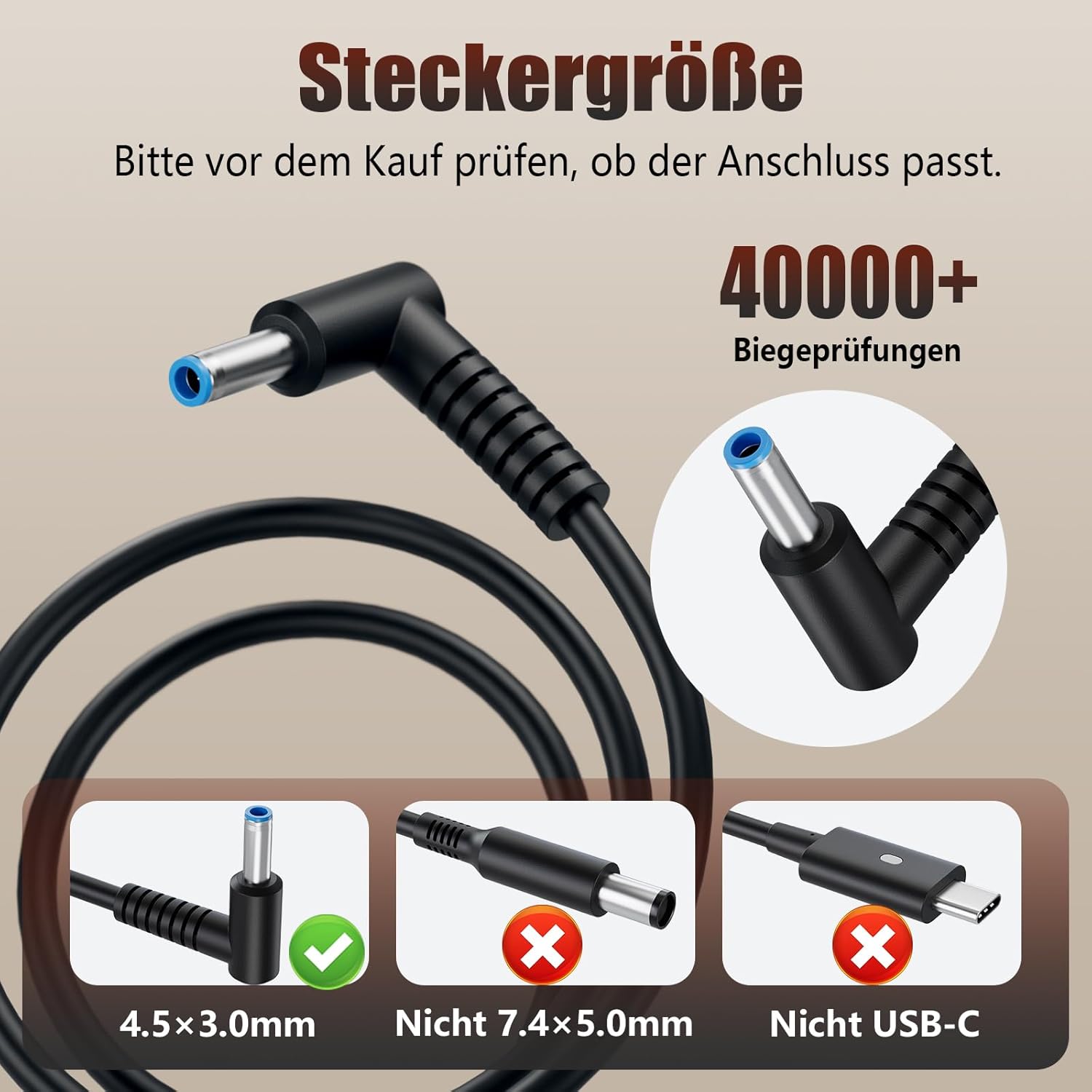 Thumbnail 2 de 45-Watt Laptop-Ladekabel Netzteil für HP (u. a. Pavilion X360 / EliteBook / ProBook) – 4,5 x 3,0 mm, kompatibel mit 741727-001