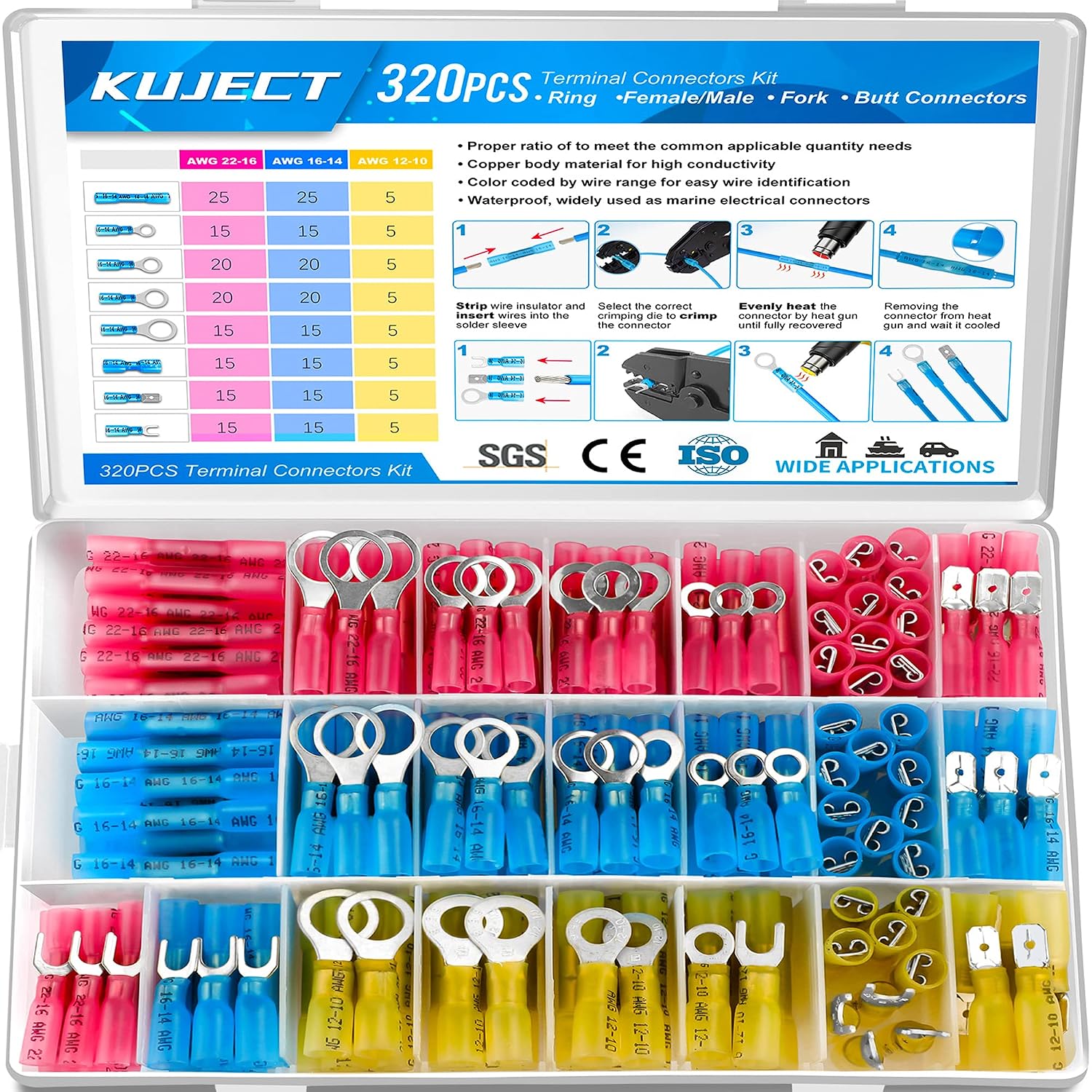 Detalle de Kuject Heat Shrink Wire Connector Kit, 320-Piece