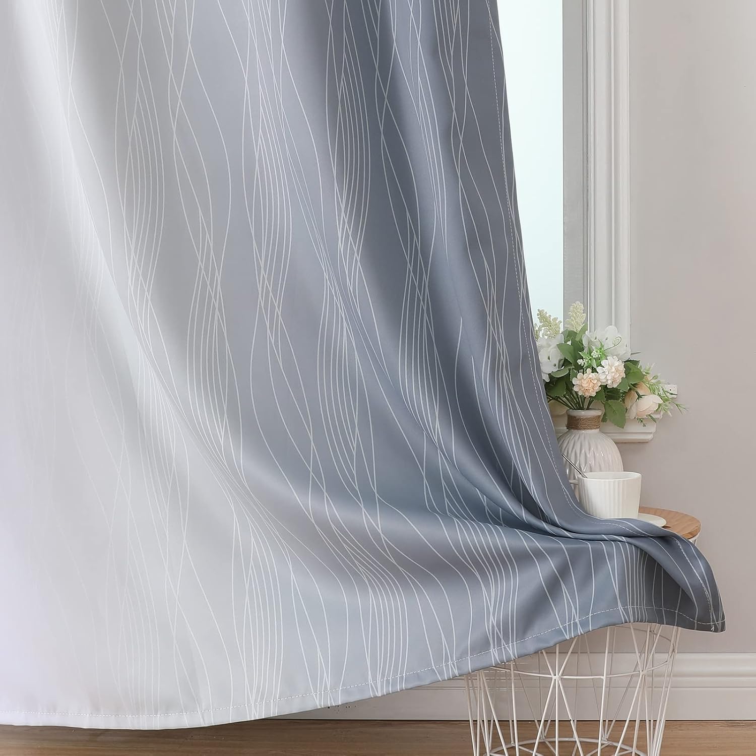 Thumbnail 4 de VEHEDE Ombre Blackout Curtains for Kids Bedroom – 2 Panels, 72 Inch Drop, W52 x L72, Grey and Greyish White (Thermal Insulated)