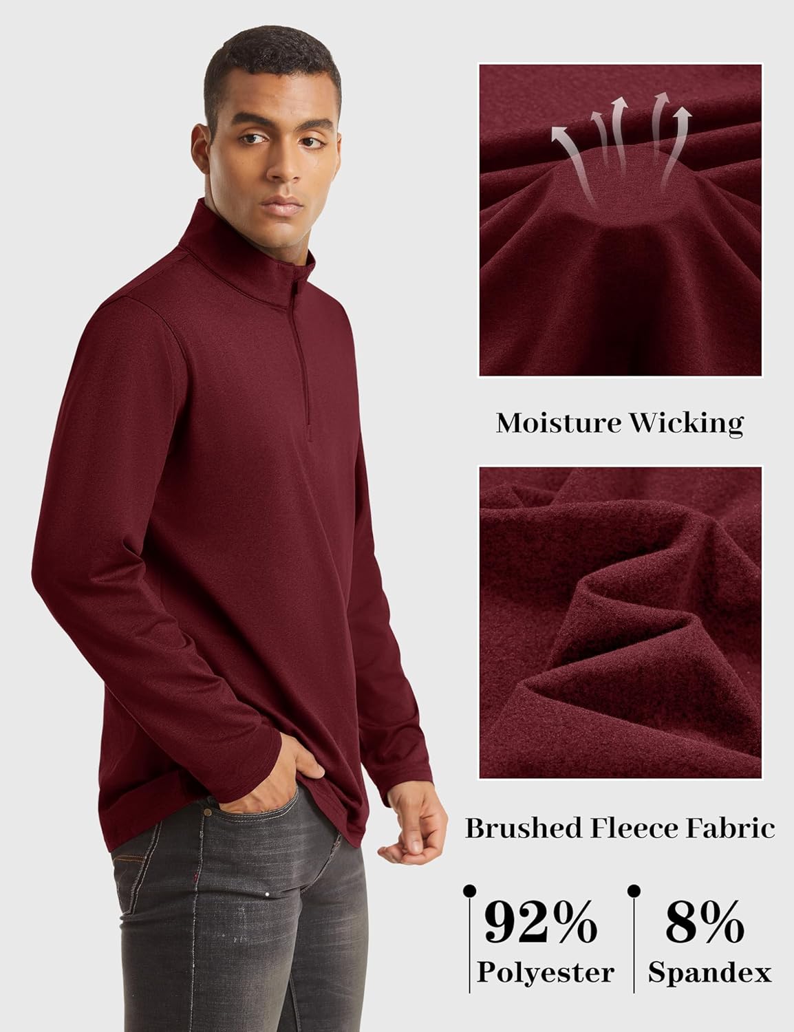 Thumbnail 3 de KEFITEVD Men's 1/4 Zip Pullover Fleece Lined Sweatshirt – Lightweight, Stand Collar, Athleisure for Outdoor Activities