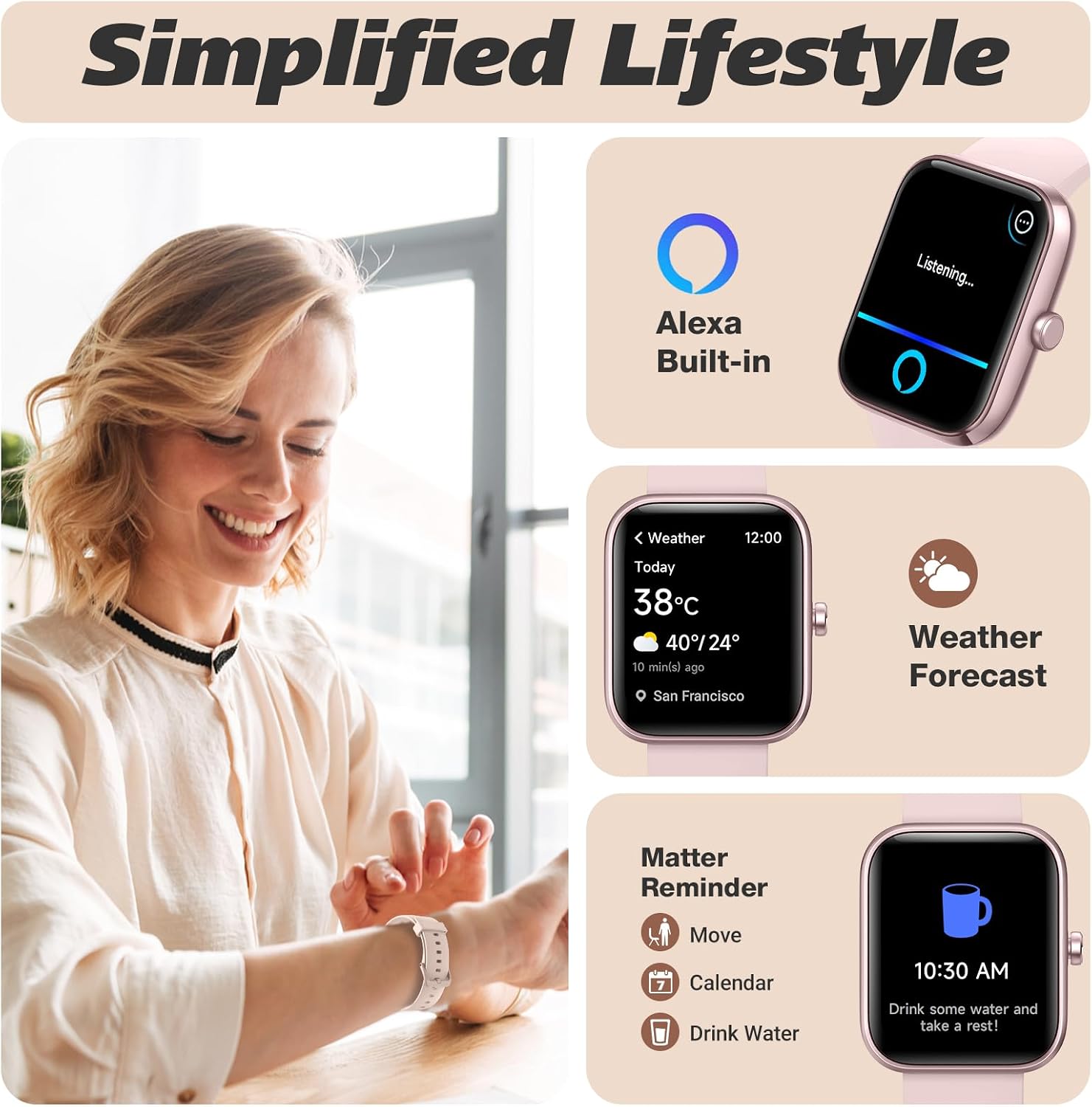 Detalle de VRPEFIT IDW25 Smart Watch with Alexa, Bluetooth Calling and 100+ Sport Modes