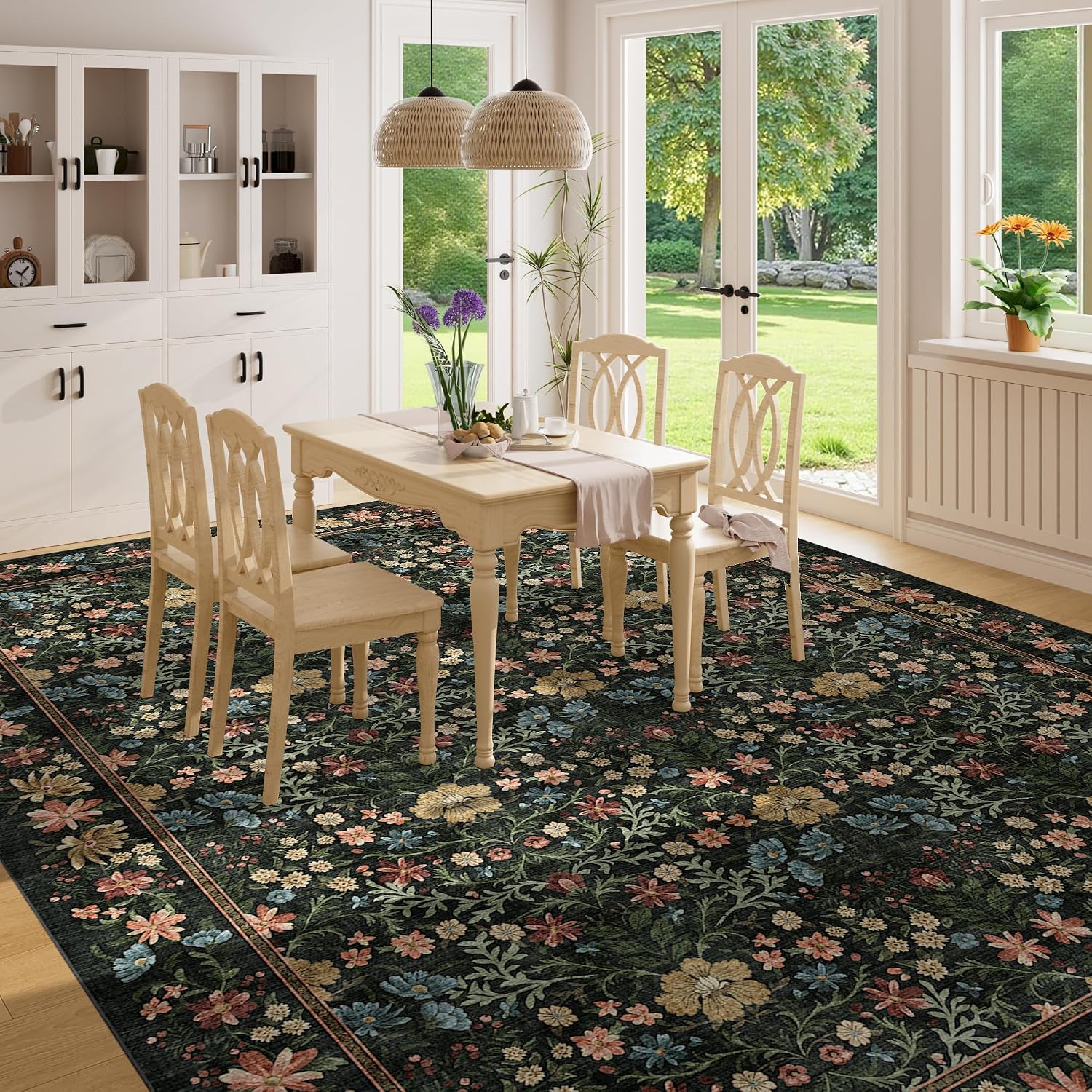 Detalle de DUKINO 9x12 Vintage Floral Area Rug for Living Room