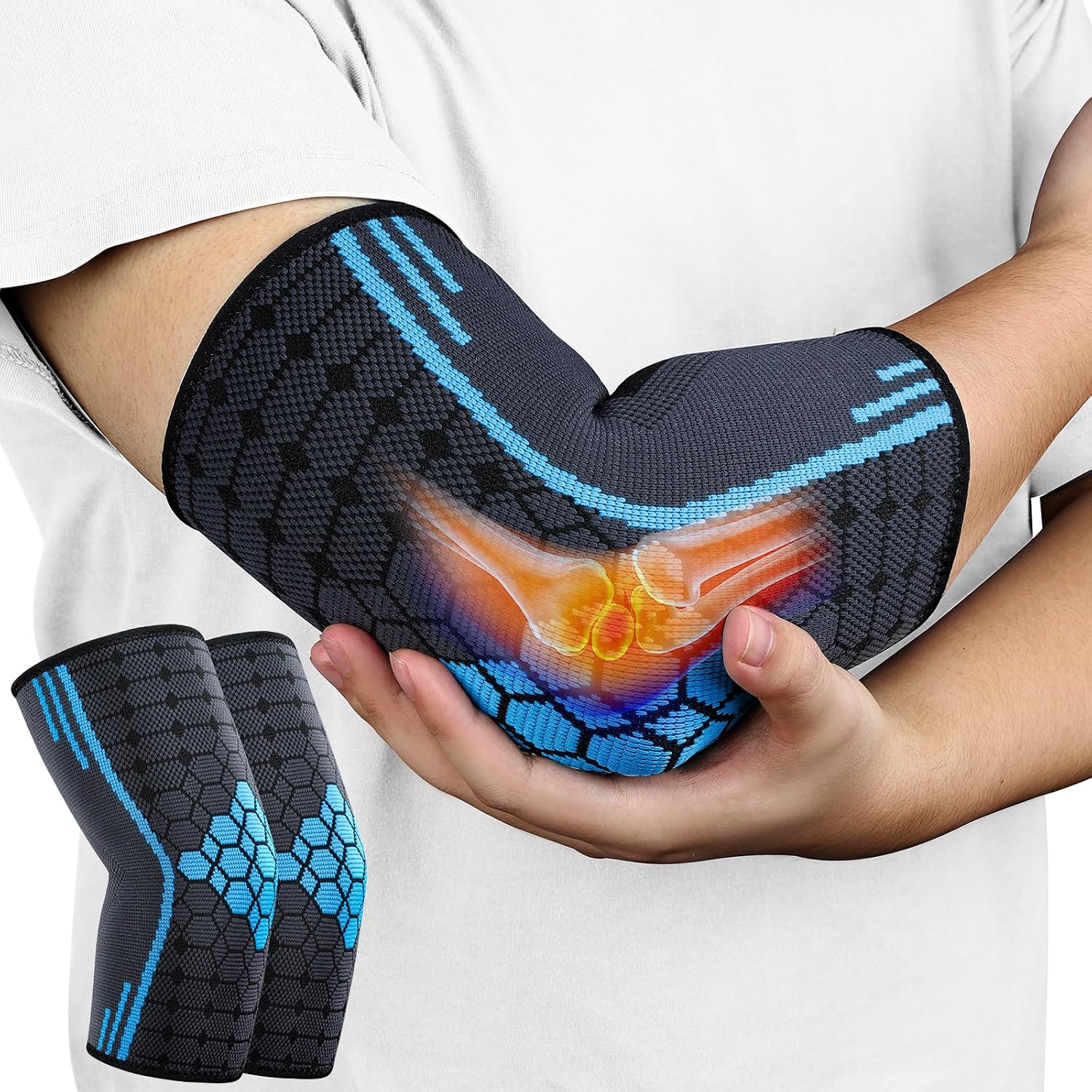 Detalle de AOOWU 2 Stücke Ellenbogenbandage – Kompressionsbandage gegen Tennisarm & Golferarm (XL)