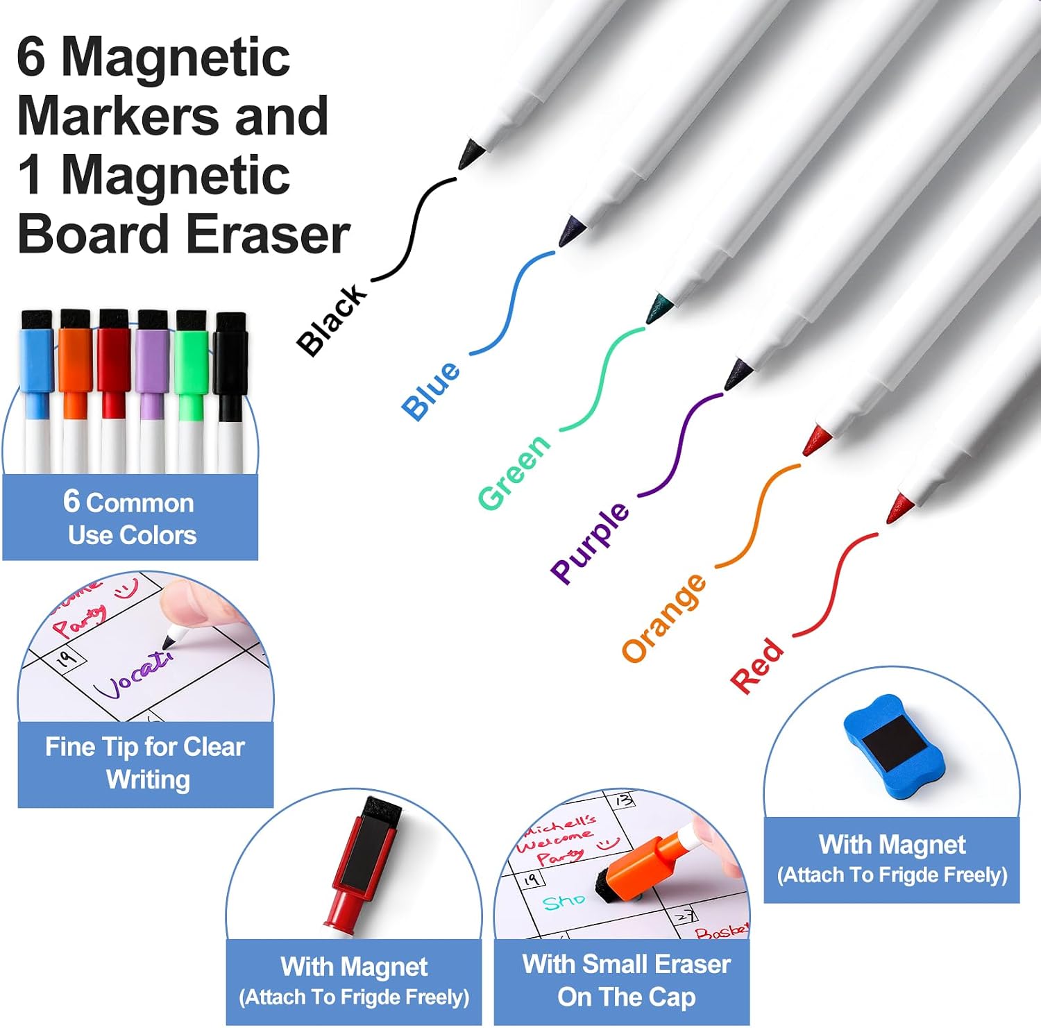 Thumbnail 3 de VITEVER 10HB-CAAR1 Magnetic Monthly Calendar Whiteboard, 14 x 11 in, 6 Markers