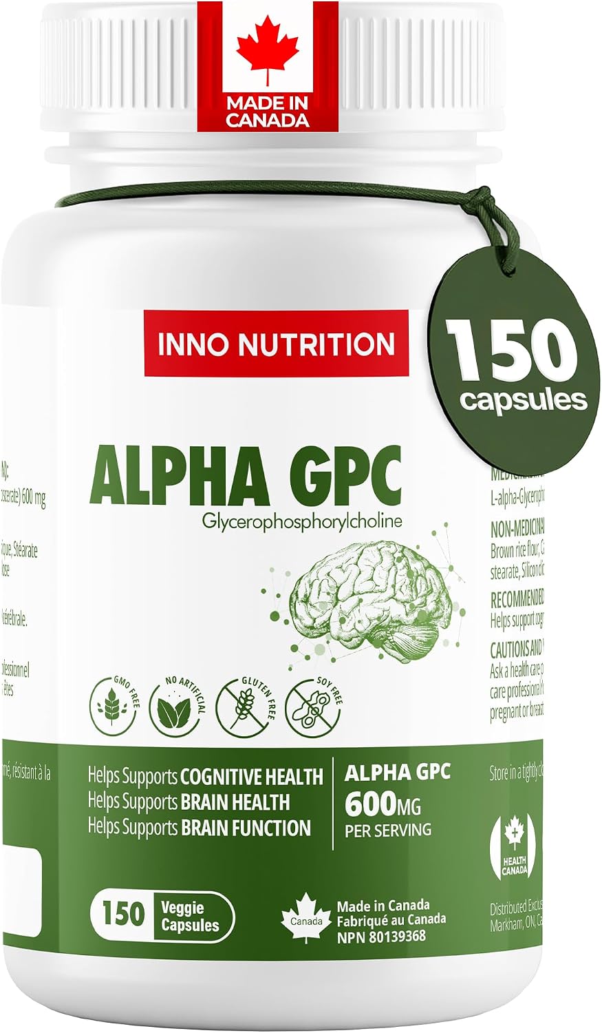 Detalle de Inno Nutrition Life Research Alpha GPC 600 mg Capsules, 150 Count