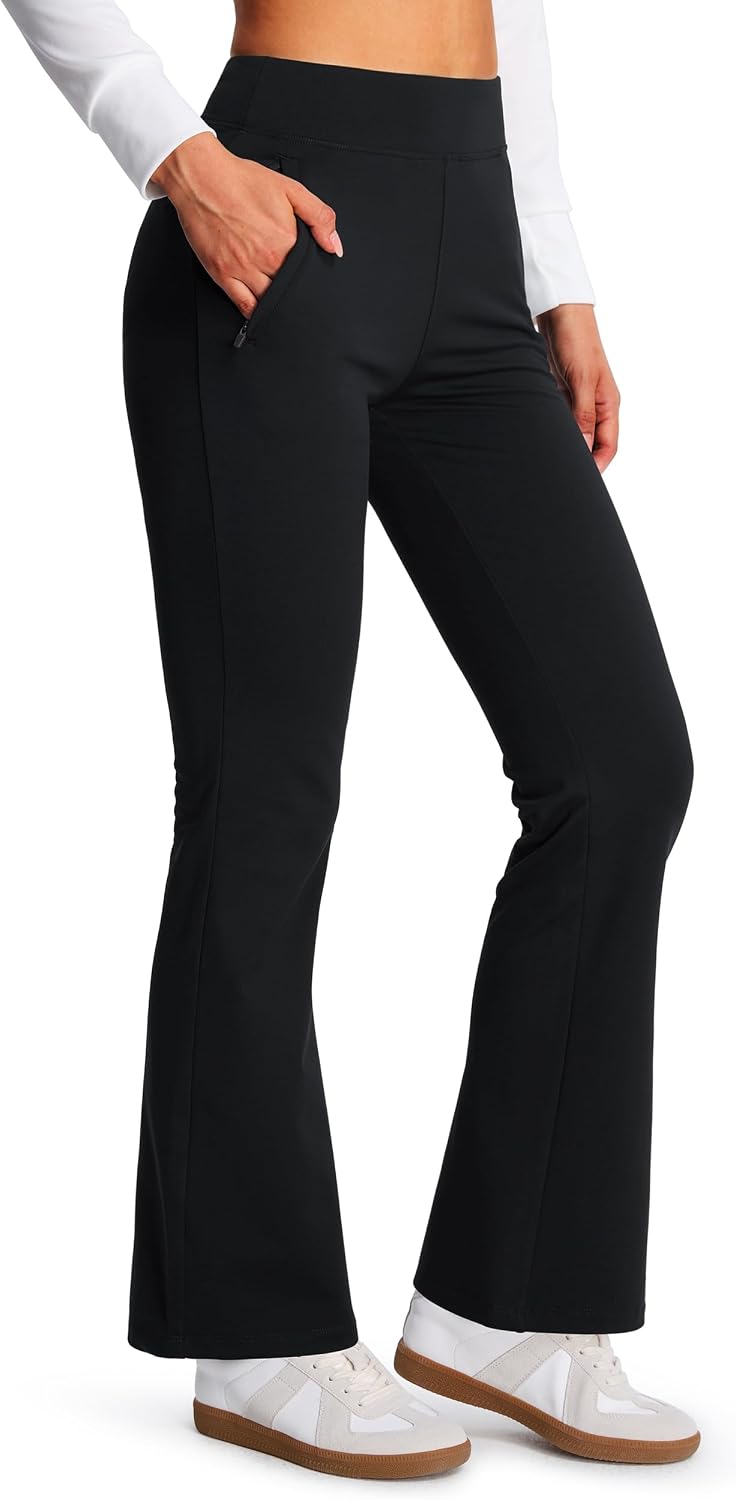 Detalle de Libin Women's Fleece-Lined Flare Yoga Pants, Water-Resistant High Waist