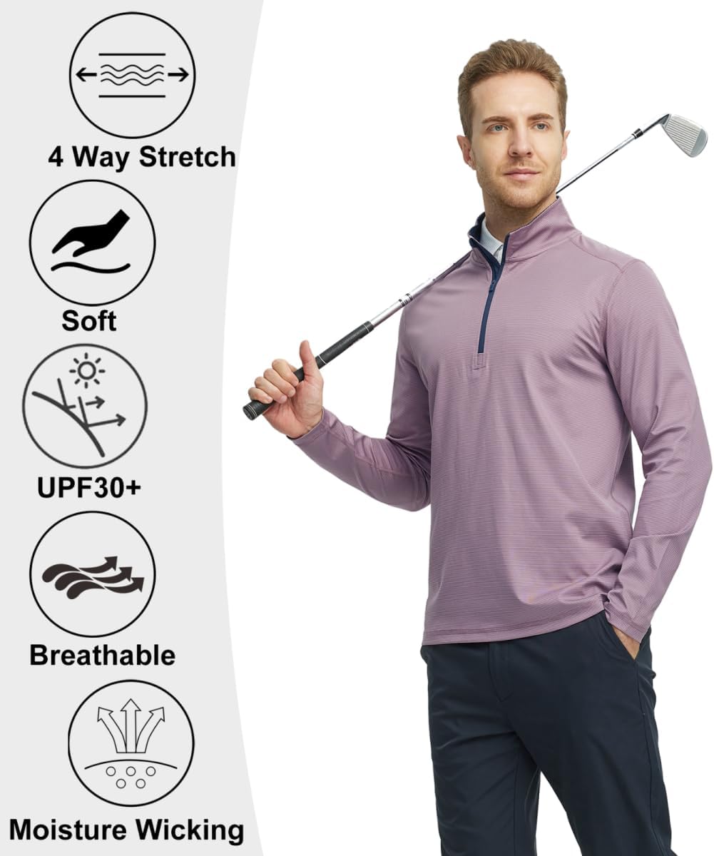 Detalle de M MAELREG Quarter Zip Pullover Men Performance Dry Fit Stripe Mock Neck Midlayer