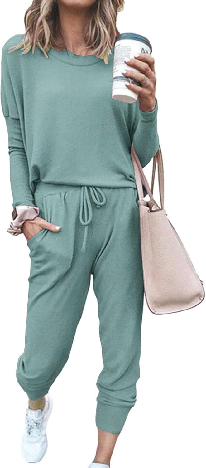 Detalle de PRETTYGARDEN Women Fall 2 Piece Lounge Outfit: Long Sleeve Top & High-Waisted Jogger Pants Set