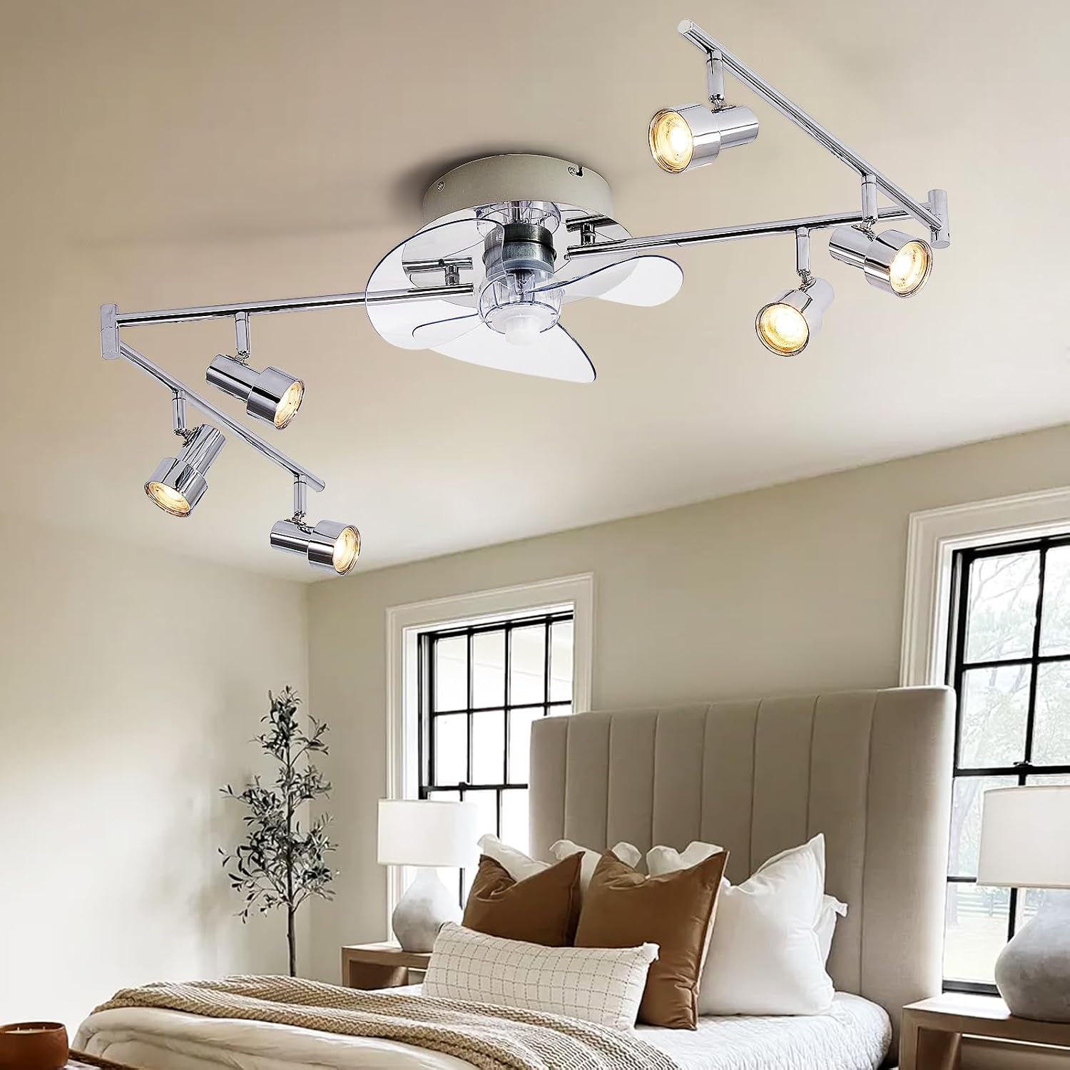 Thumbnail 6 de Depuley Ceiling Fan with Track Lighting: Chrome 6-Light Track Light and Fan Combo for Bedroom