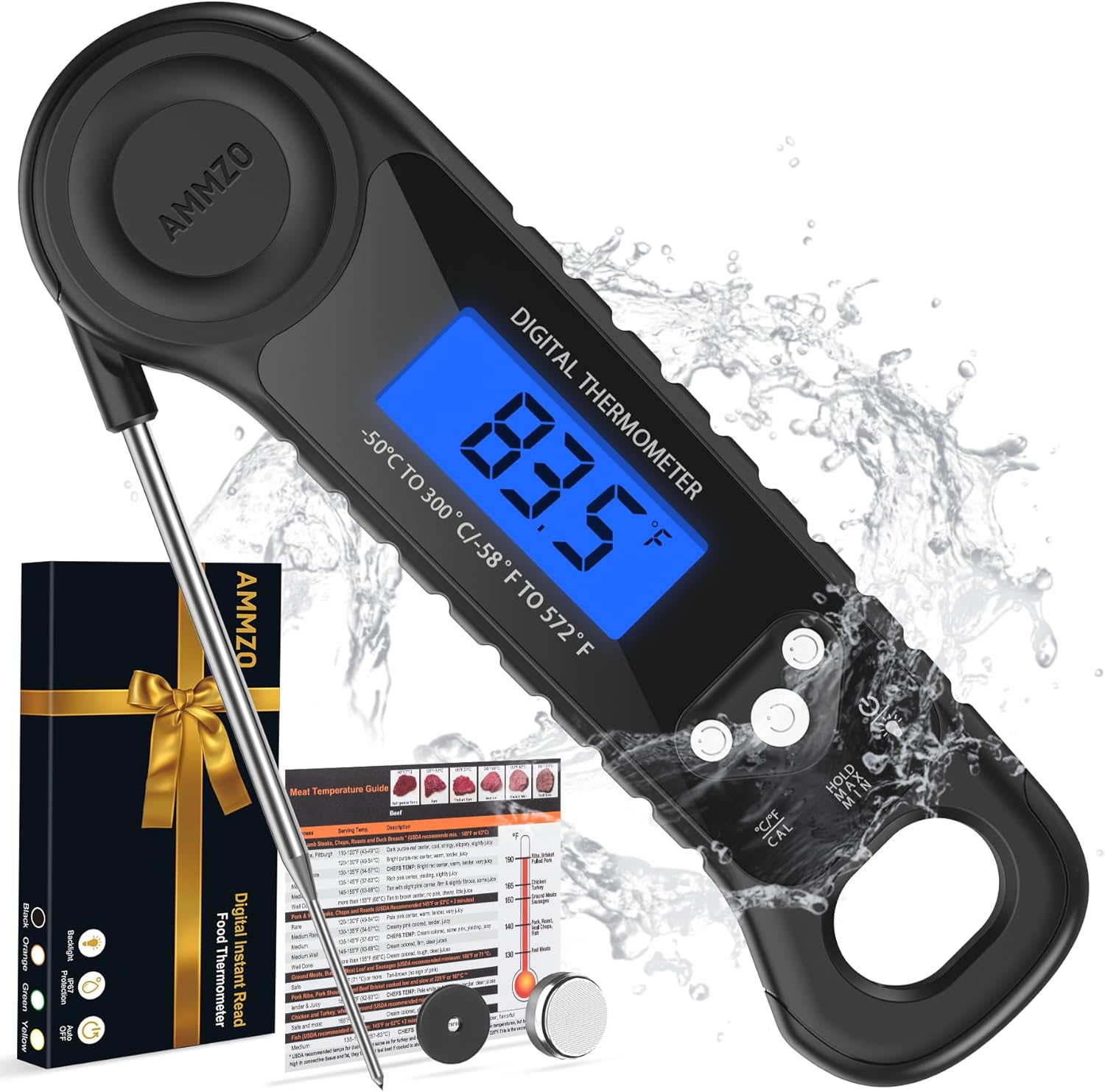 Detalle de AMMZO EK-01 Digital Meat Thermometer with Backlit Display and IP67 Rating