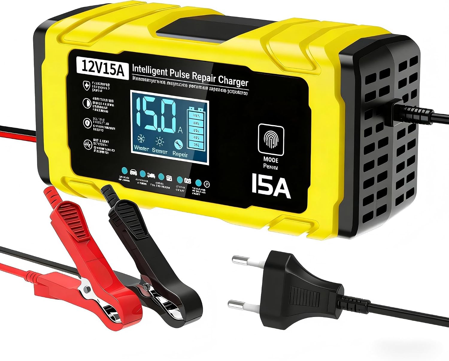 Detalle de AILRINNI 15A Chargeur de Batterie Voiture – 12V 15A, Intelligent et Automatique