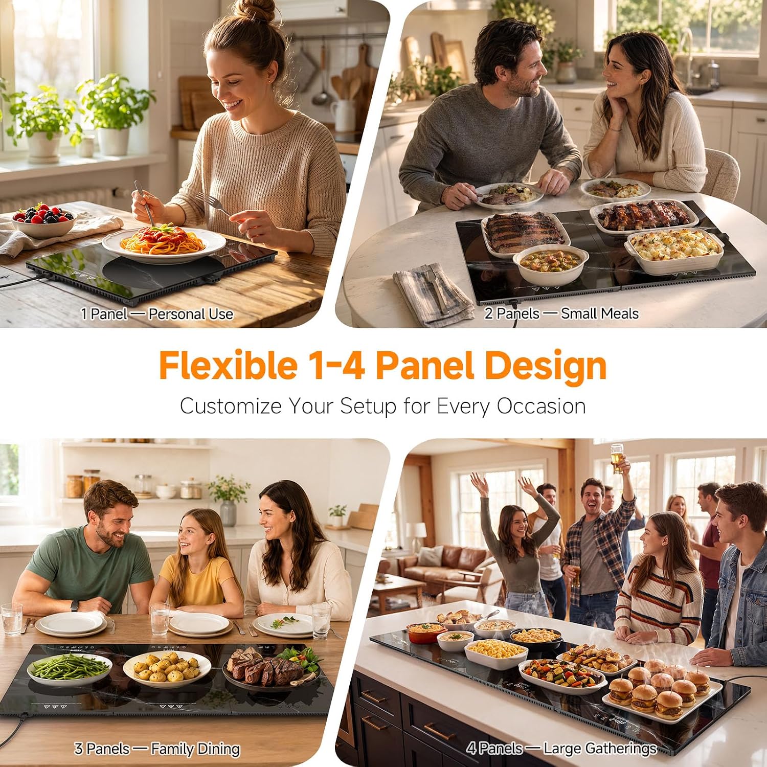 Detalle de FEPPO HF-PJ03-4 Electric Warming Tray, 47" x 15" Modular Glass Surface