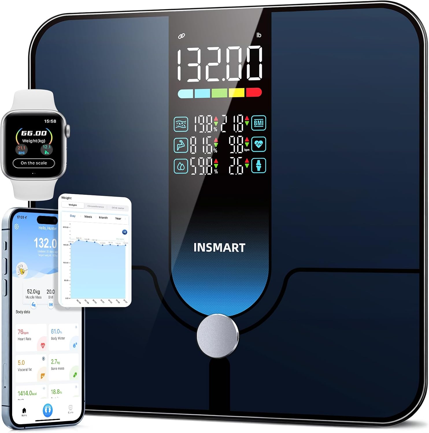 Detalle de INSMART Smart Body Composition Scale with Colour Display, BMI and Heart Rate