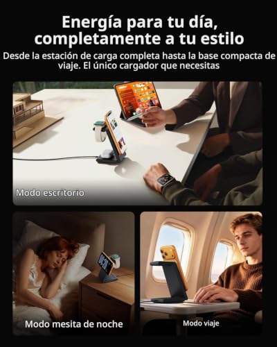 Detalle de GEEKERA Estación de Carga 3 en 1 para Apple: base magnética MagSafe para iPhone, Apple Watch y AirPods (Negro Mate)