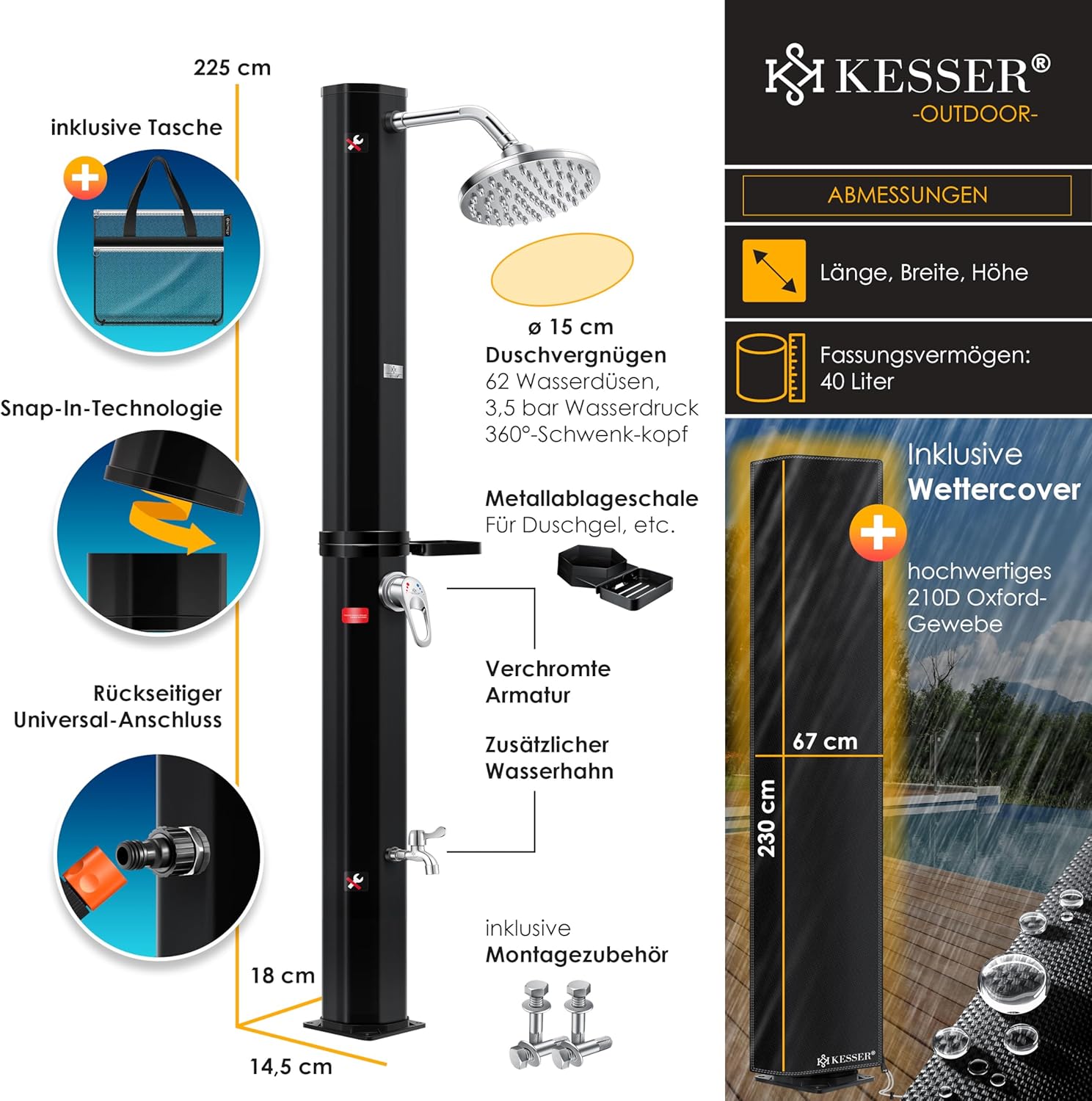 Thumbnail 6 de KESSER® Solardusche 60L Gartendusche – Warmes Wasser ohne Strom für Garten und Pool