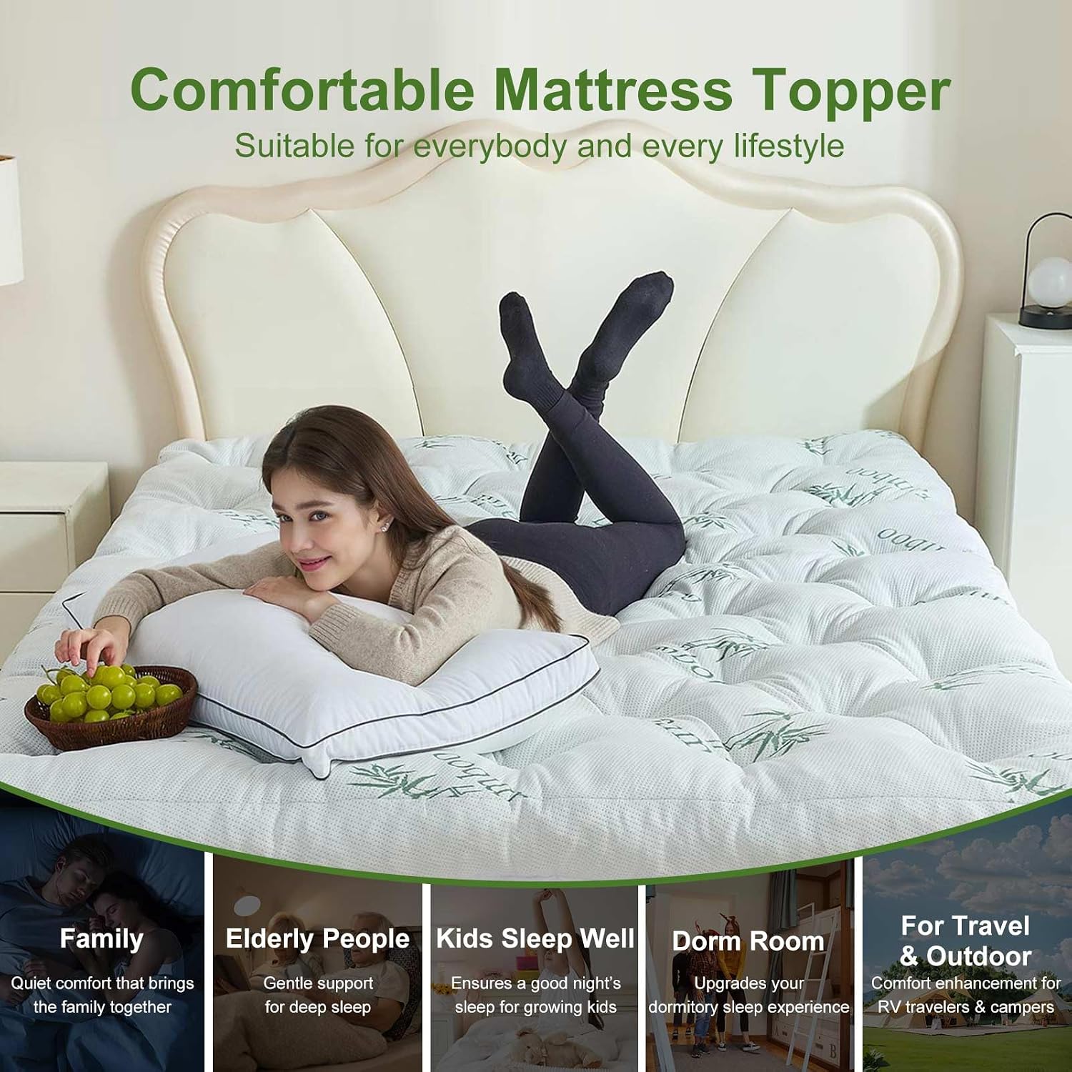 Thumbnail 6 de Whatsbedding Memory Foam Mattress Topper, 5-Inch