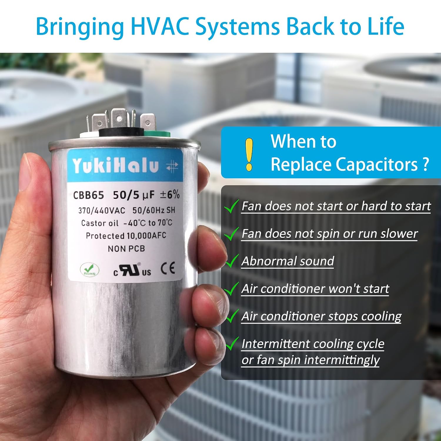 Detalle 2 de YukiHalu CBB65 50+5 uF Dual Run Capacitor, 370/440 VAC for HVAC
