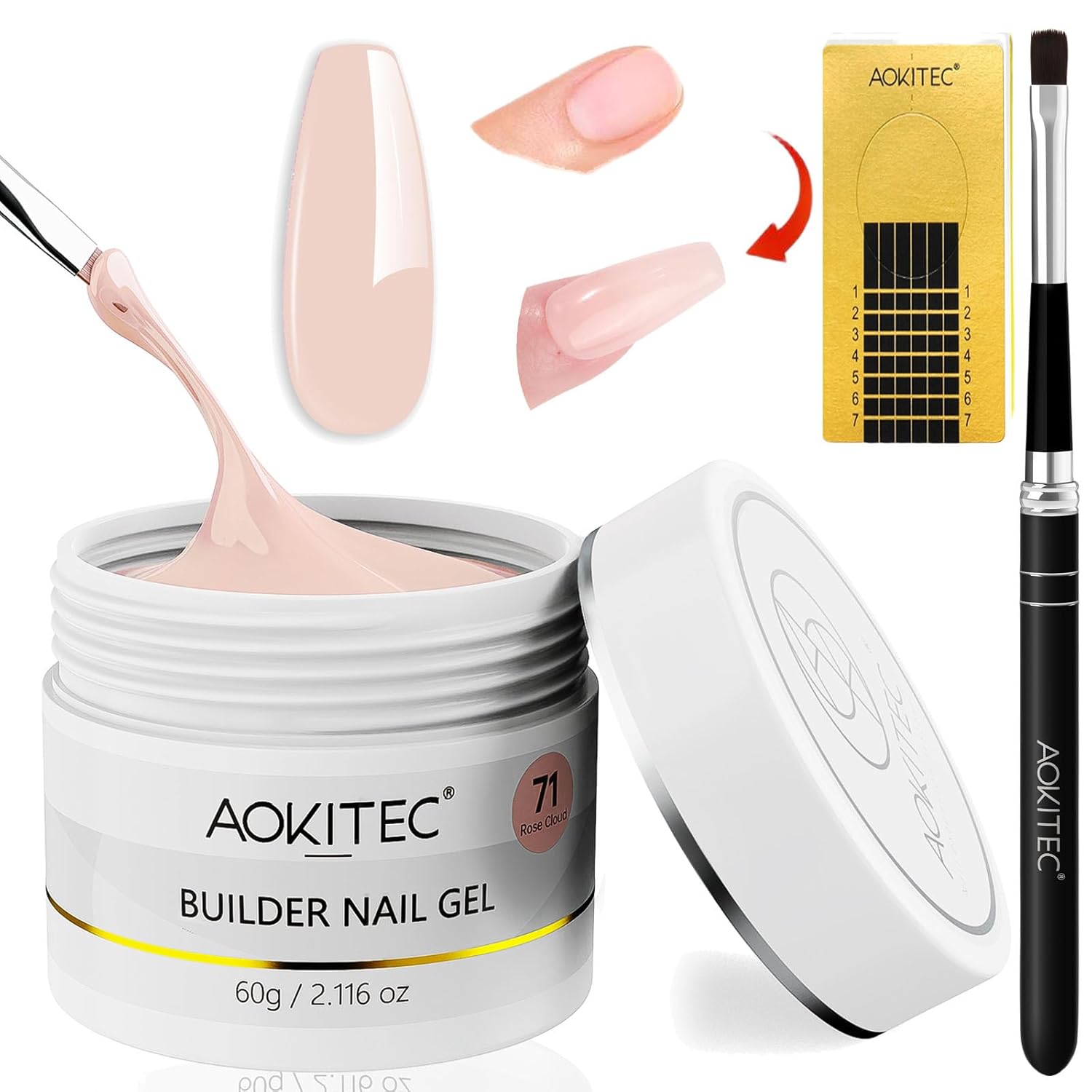 Detalle de Aokitec Aufbaugel für Gelnägel – Nude Builder Gel Set für Nagelverlängerung & Nail Art, 60 g