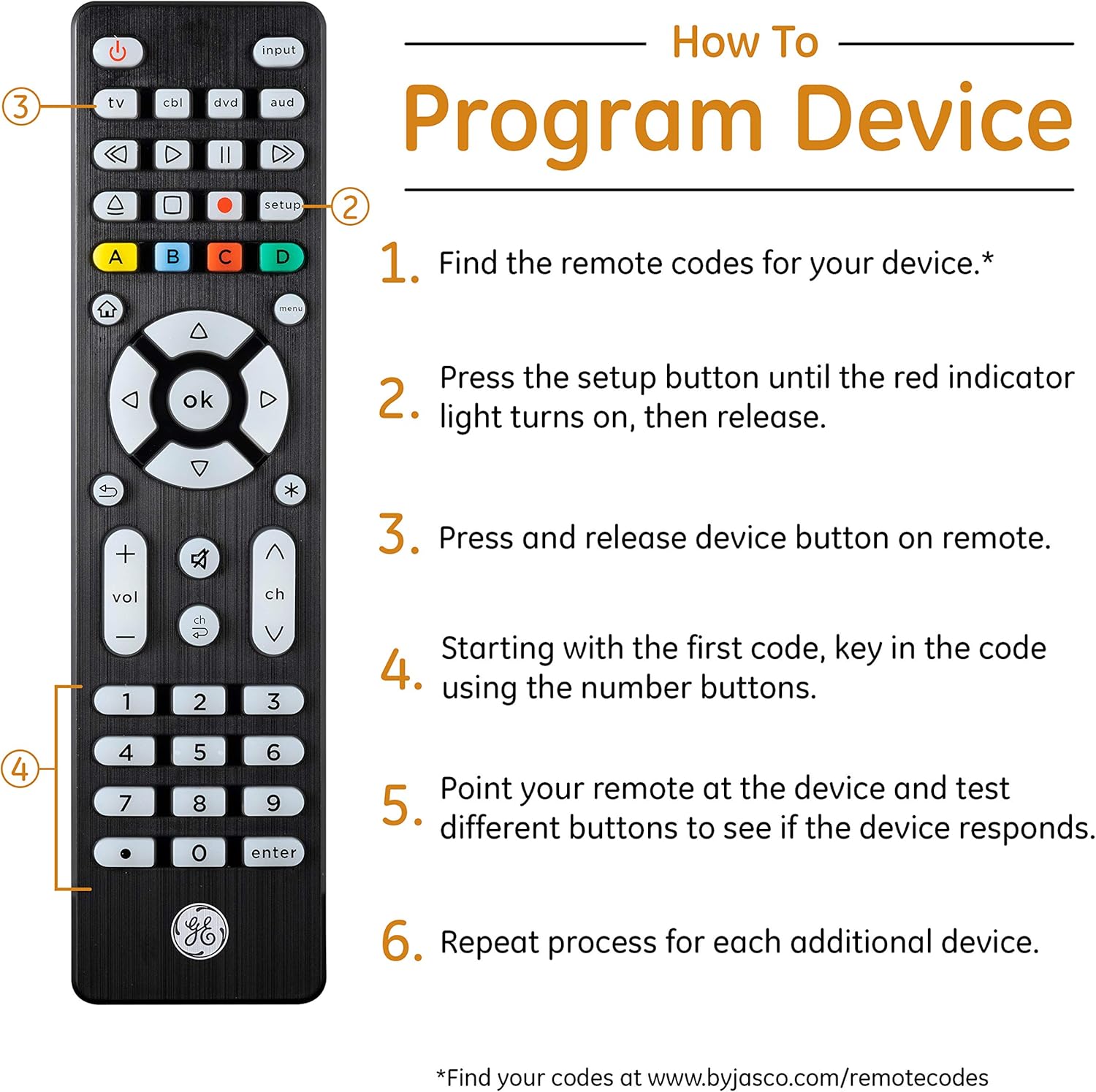 Thumbnail 4 de GE Backlit Buttons Universal Remote Control (4-Device) for Samsung TV, Roku, Vizio, LG, Sony & more