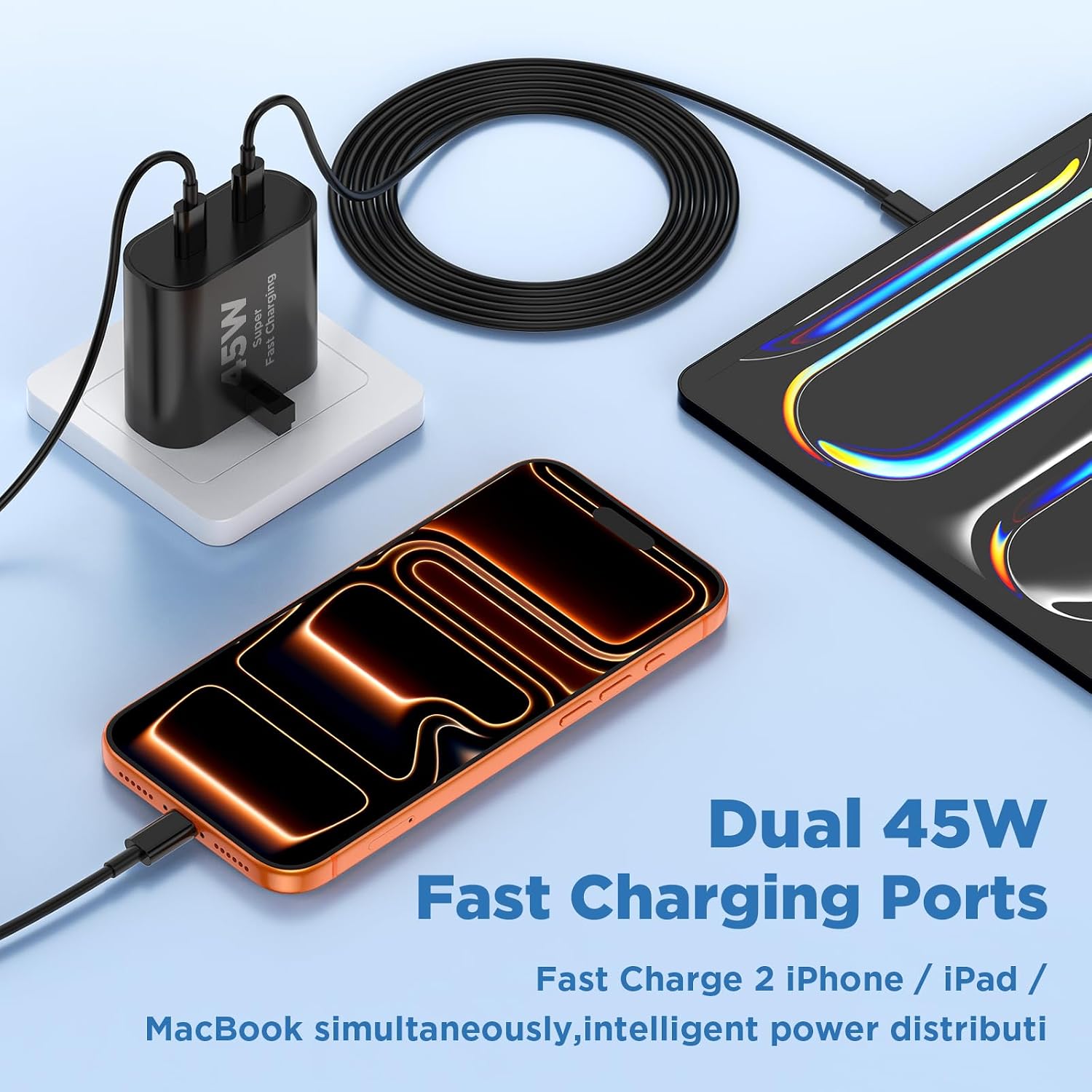 Detalle 2 de QZIIW 60W USB-C Charger Kit with 45W Block and Dual UK Plug + 60W USB-C Cables (1m/2m/3m variants) – Ideal for Samsung and iPhone