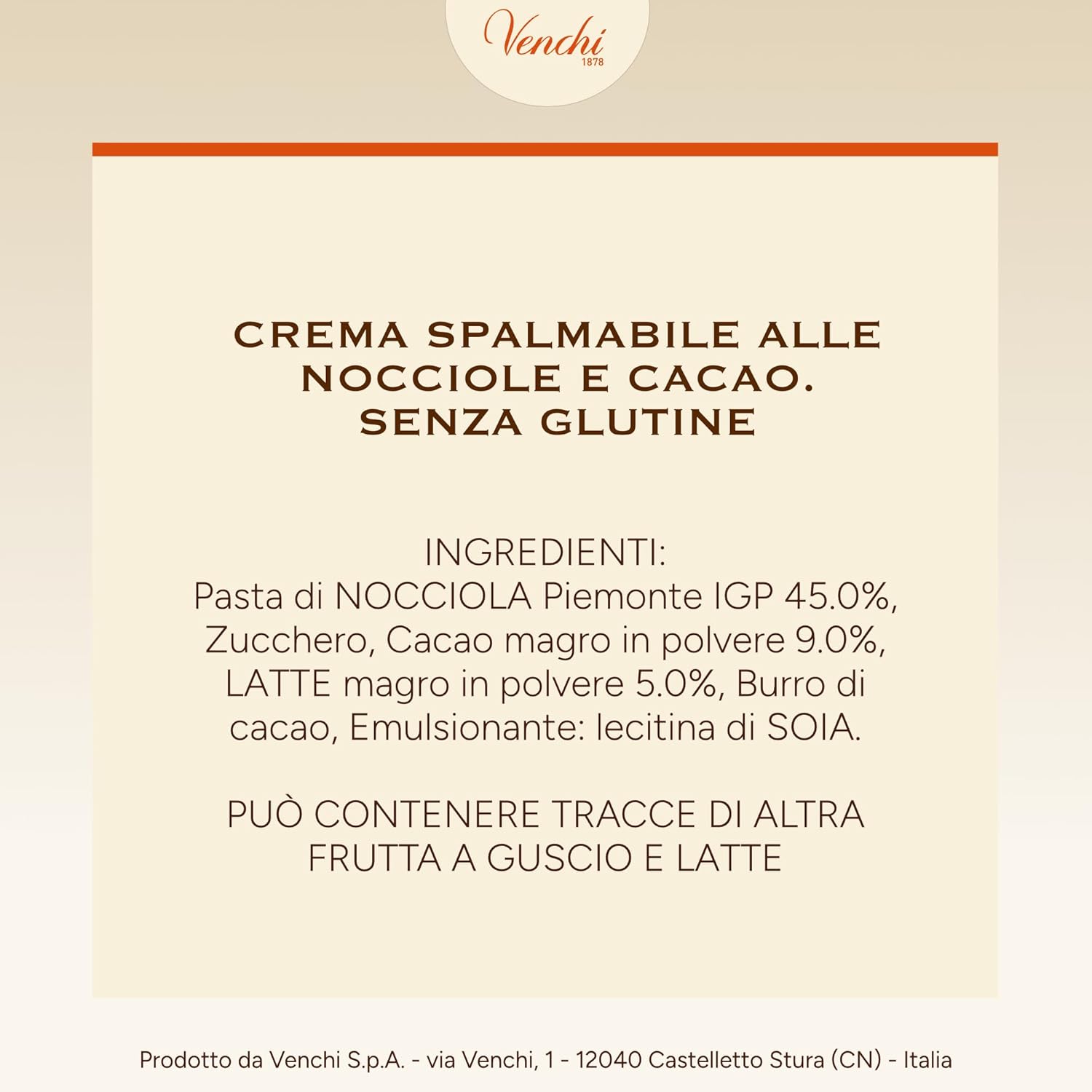 Thumbnail 1 de Venchi Crema Spalmabile Cioccolato al Latte e Nocciole 200 g – 45% Nocciole Piemonte IGP, Senza Glutine, Senza Coloranti e Conservanti