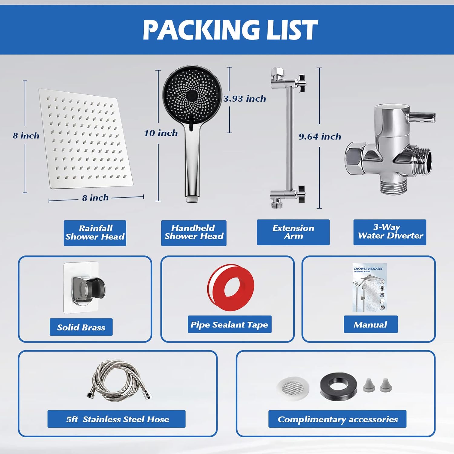 Thumbnail 6 de 8" Rain Shower Head with Handheld Combo