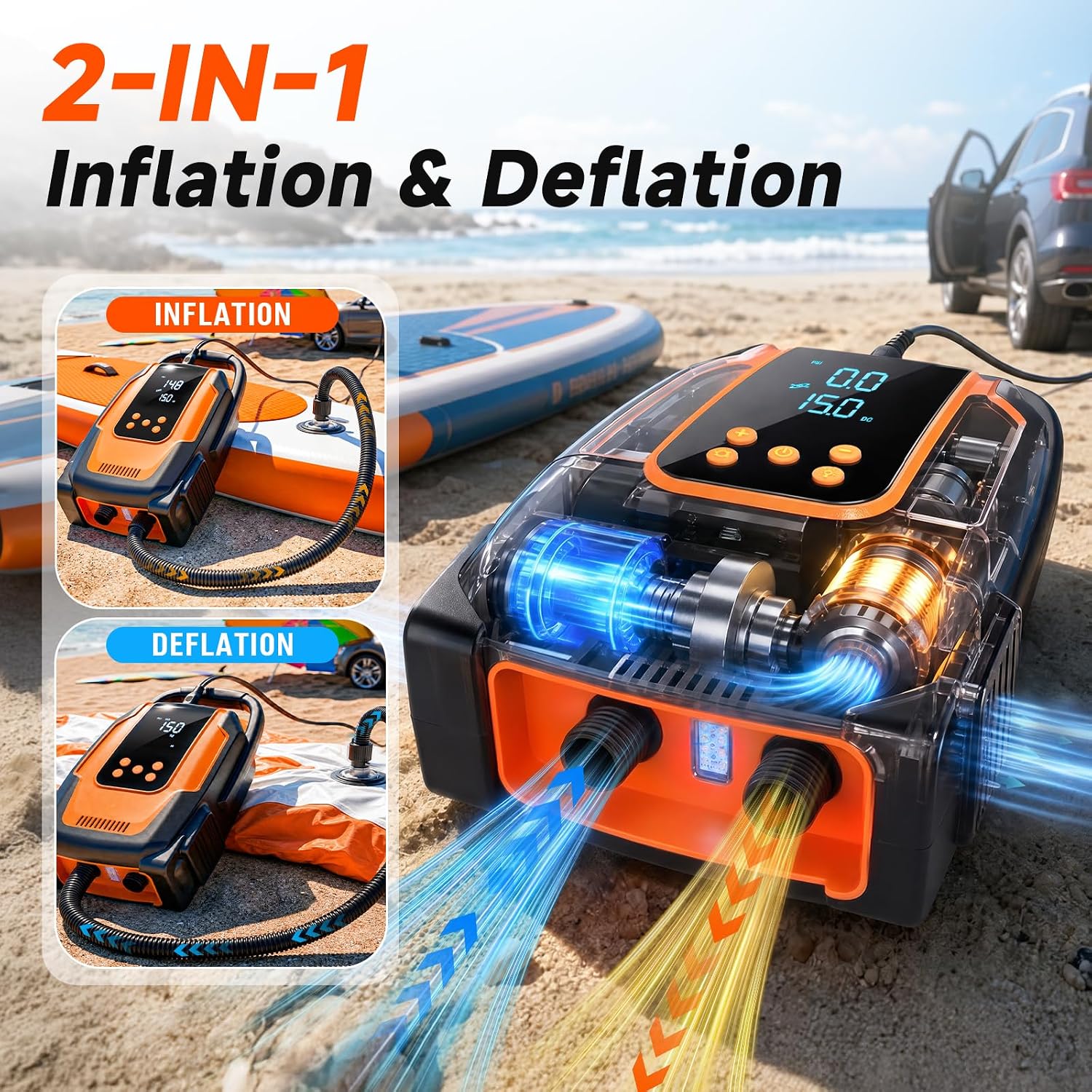 Thumbnail 2 de Paddle Board Electric Pump with Auto-Off, 50 PSI High-Pressure SUP Pump (12V DC)