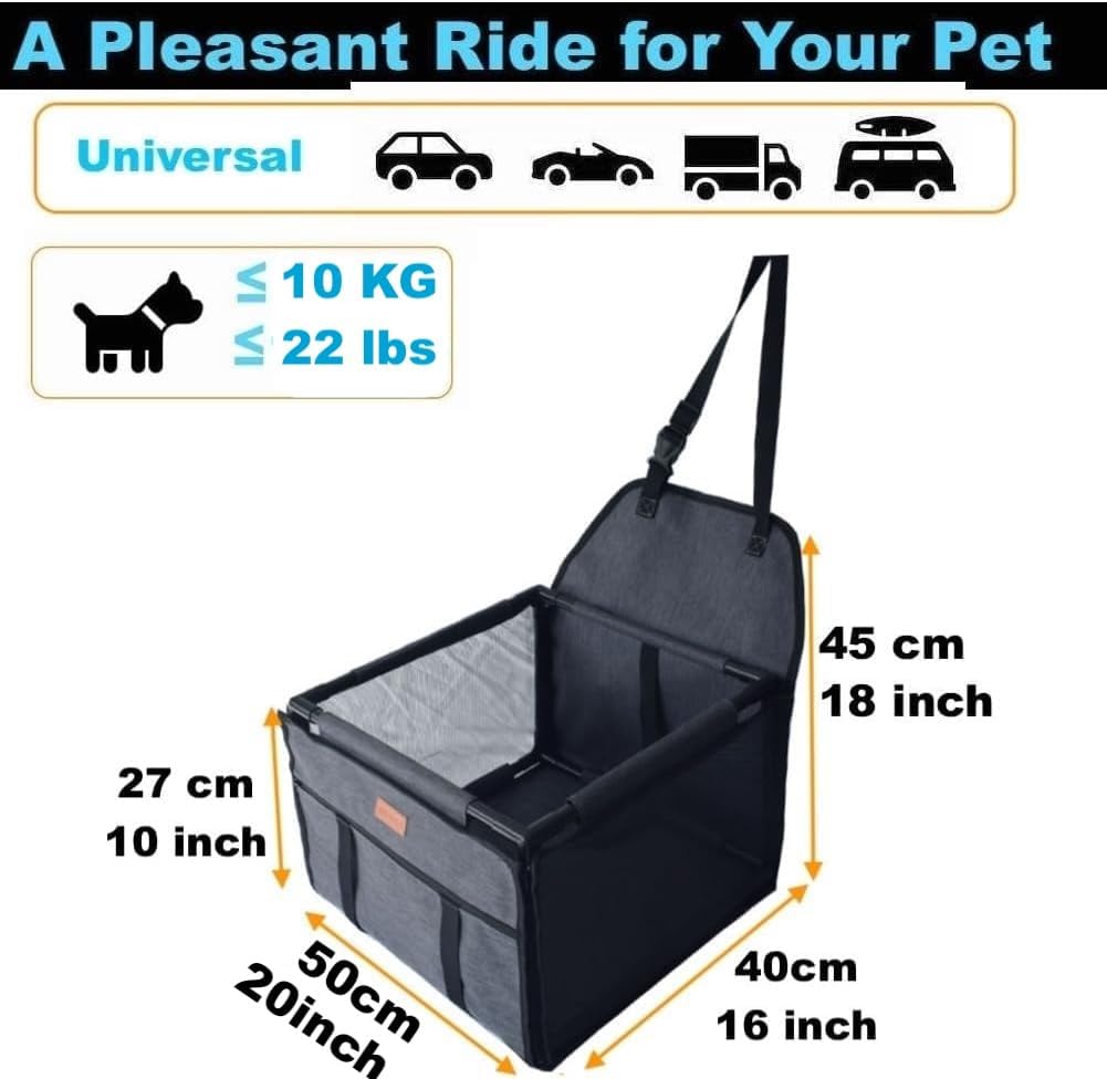 Detalle 2 de GoBuyer Waterproof Pet Dog Car Seat Booster (Grey) 50x40cm with Seat Belt Harness