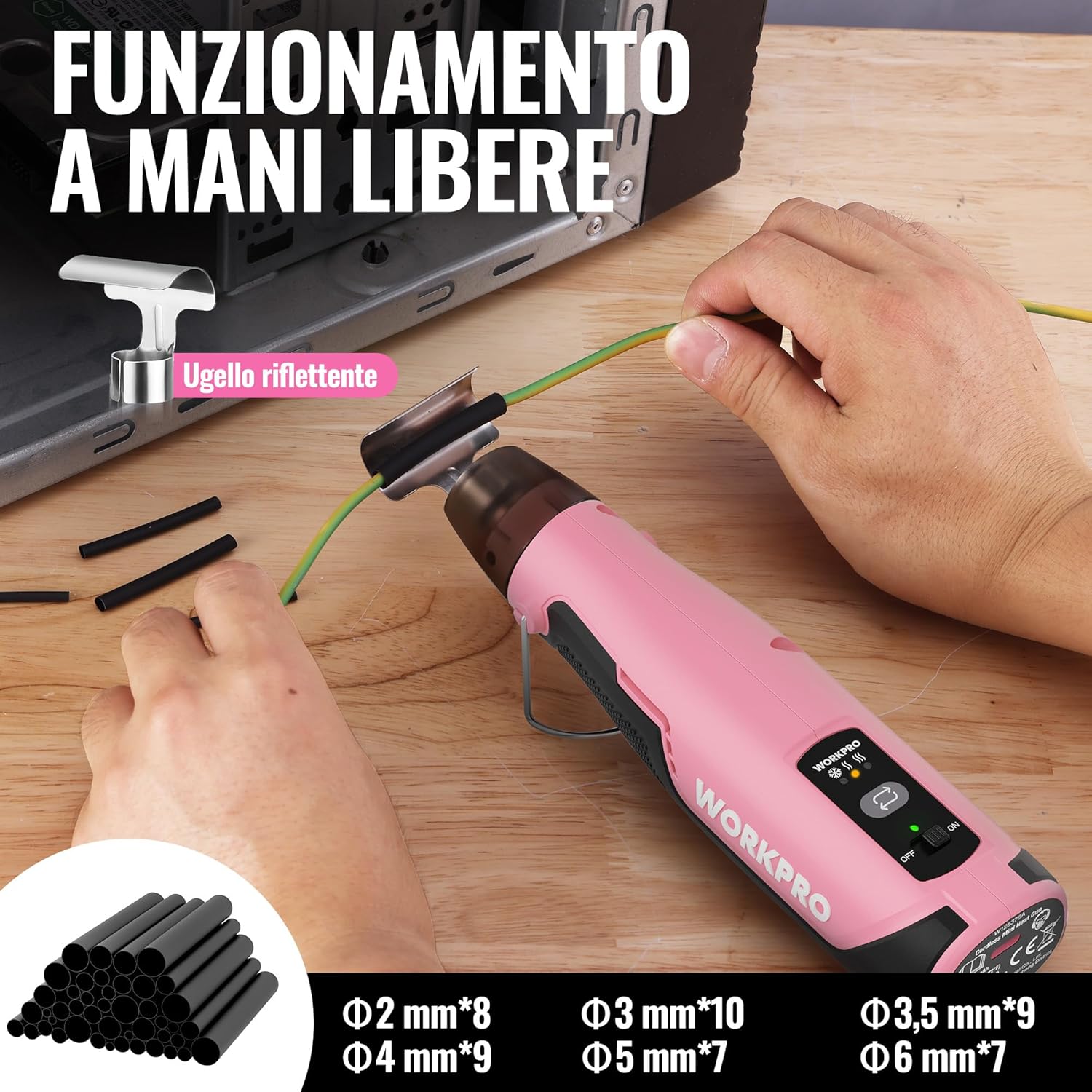Thumbnail 6 de WORKPRO mini pistola ad aria calda 8V con batteria 4000 mAh, 300°C/450°C e 50 guaine termorestringenti