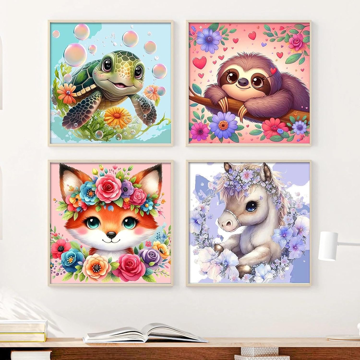 Detalle de YALKIN 4 Packs Paint by Numbers for Kids: Easy Animals Cartoon Painting Kits on Canvas