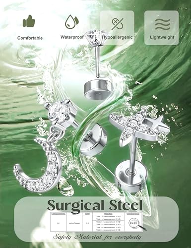 Thumbnail 6 de CASSIECA 21Pcs Helix Piercing Jewellery – Hypoallergenic Flat Back Earrings Set