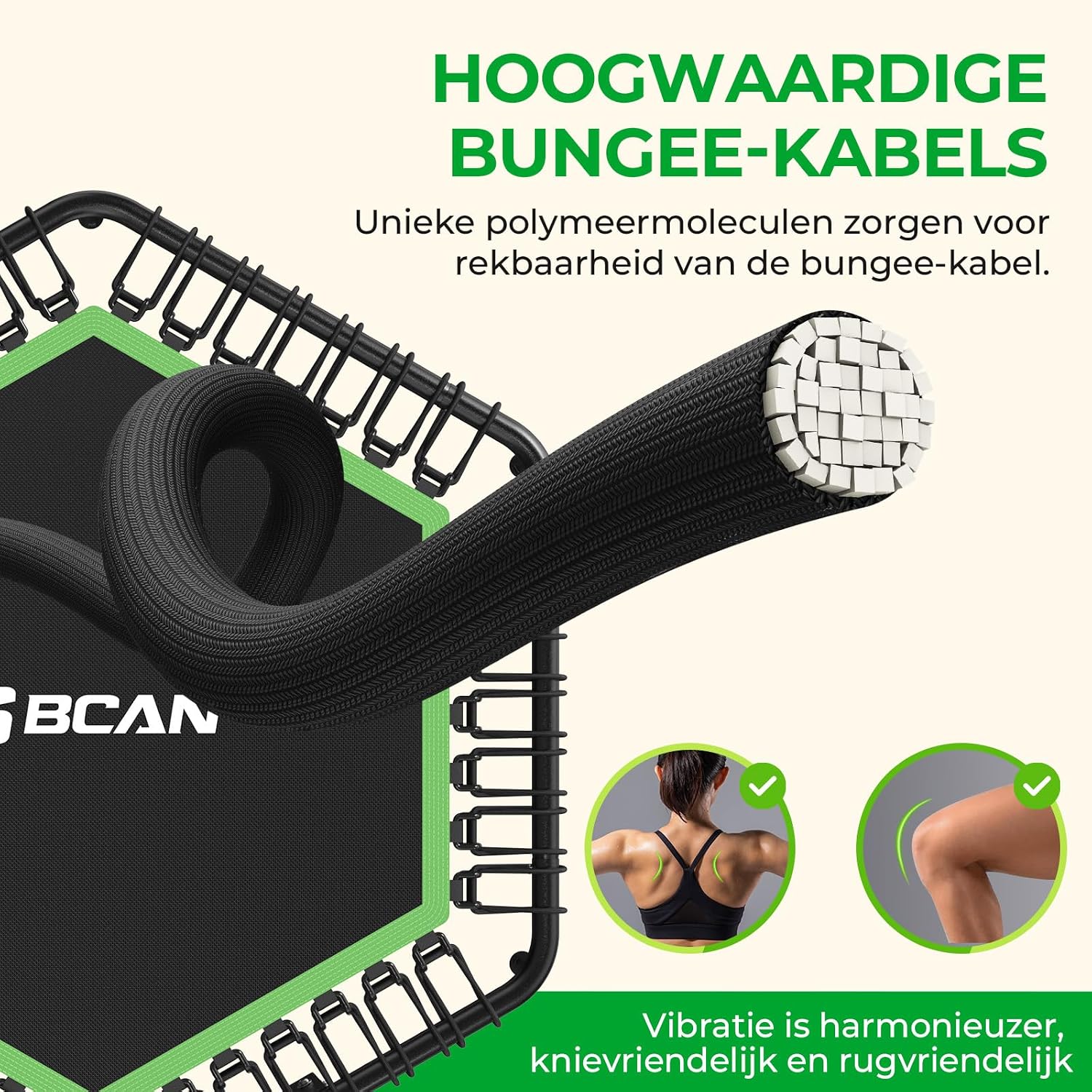 Detalle 2 de BCAN 48T6 fitnesstrampoline 122 cm met elastische koorden en verstelbare T-stang