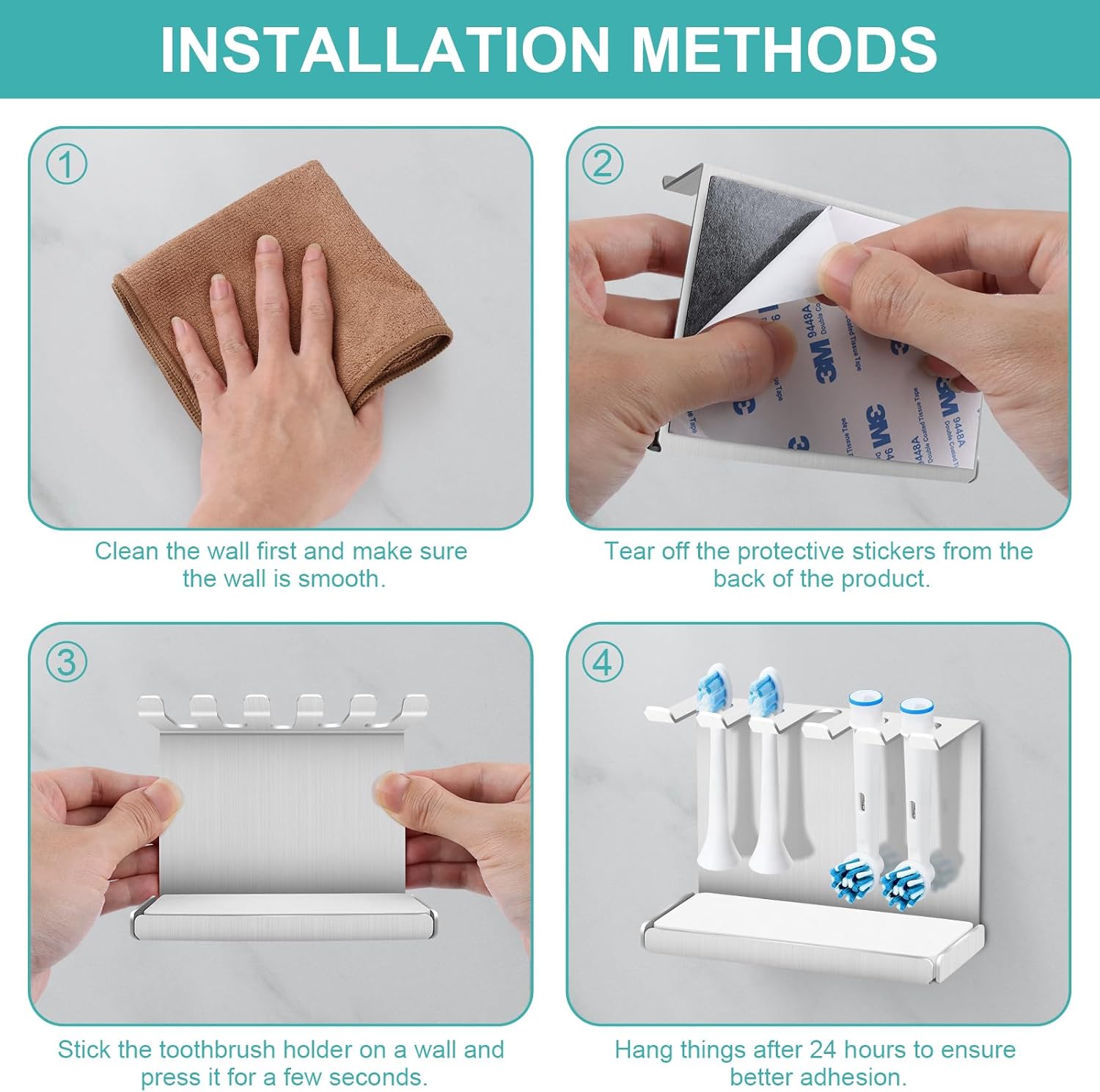Thumbnail 4 de Vandicka Stainless Steel Wall-Mounted Toothbrush Holder for 5 Electric Heads